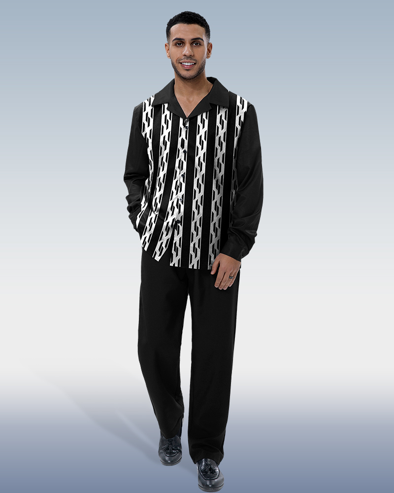 Chemise noire décontractée à manches longues, tenue de marche 001