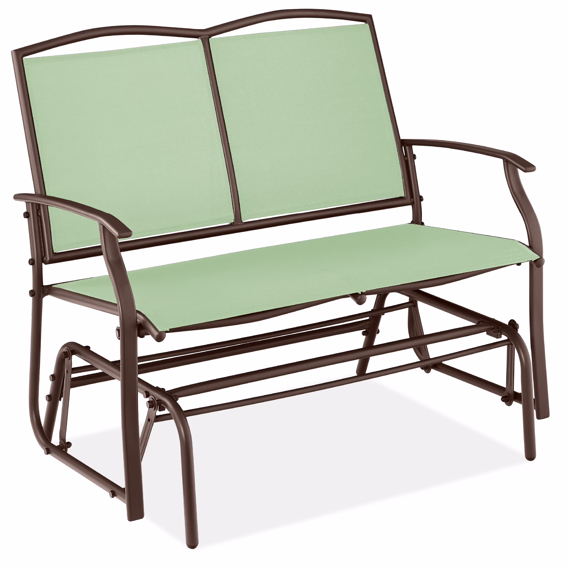 2-Person Outdoor Swing Glider, Steel Patio Loveseat, Bench Rocker w/ Armrests Gray(Gray) - Image 7