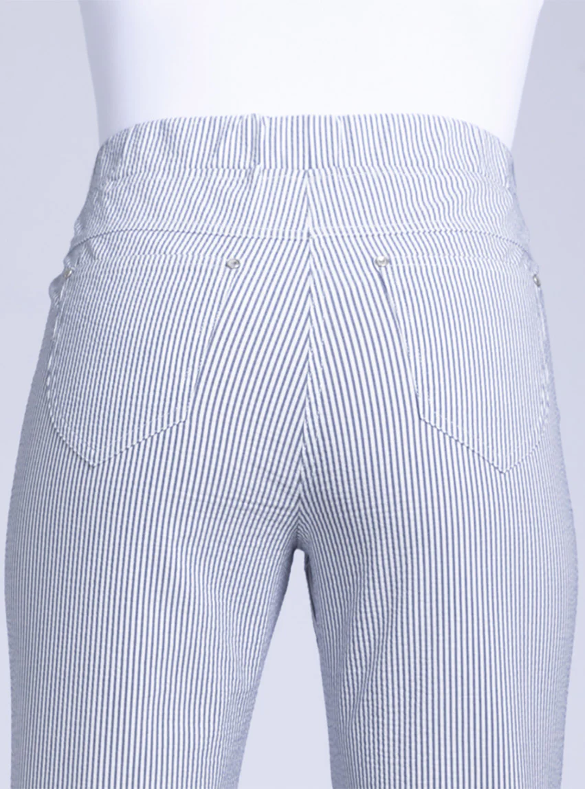 Pantacourt femme rayé bleu