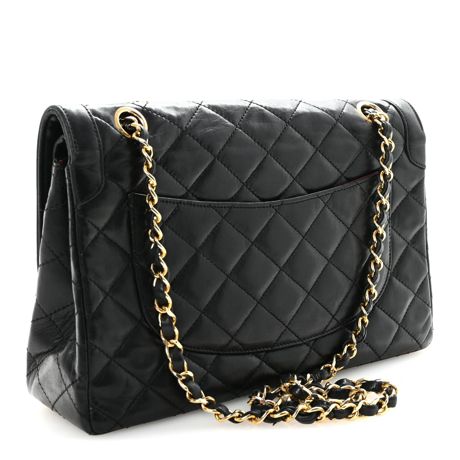 Lambskin Quilted Medium Double Flap Bag Black