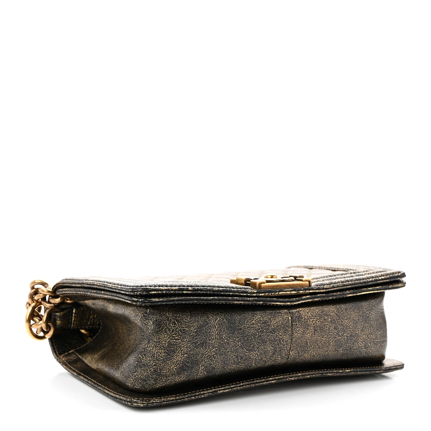 Cracked Metallic Calfskin Quilted Medium Boy Flap Gold