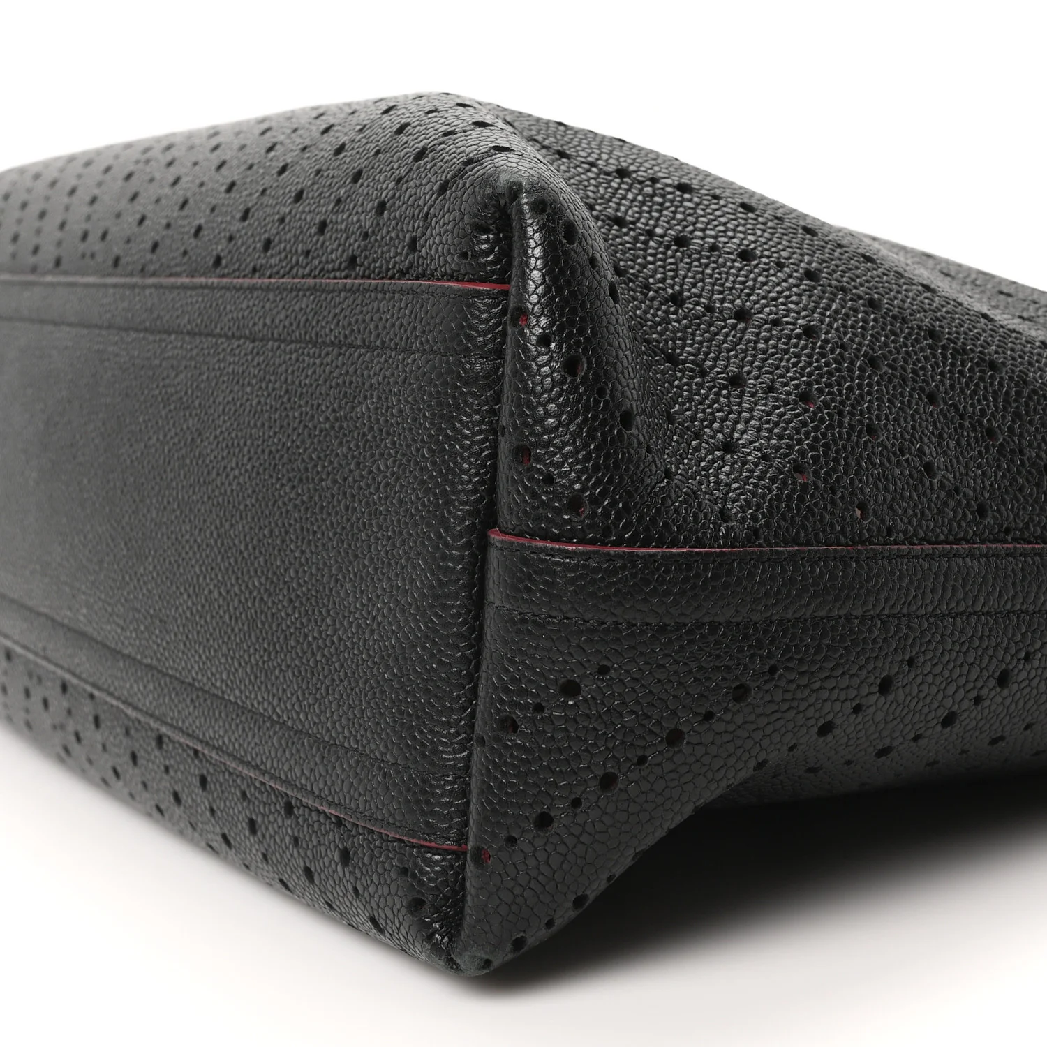 Perforated Grained Calfskin Large Shopping Tote Black