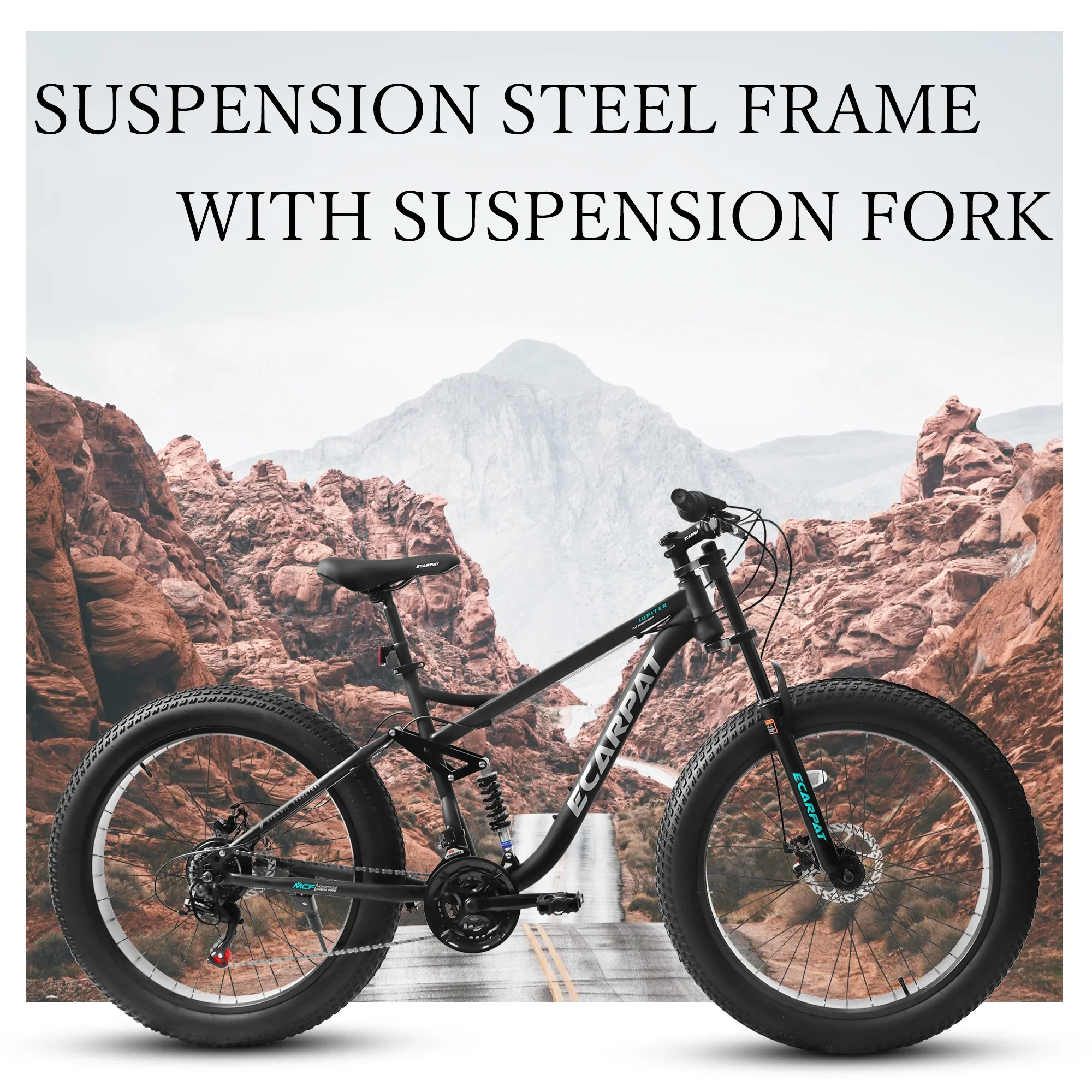 Coowa A26309 26 Inch Full Suspension Mountain Bike for Men, 21-Speed Shimano Gears, 4-Inch Fat Tires, Steel Frame, Disc Brakes, Black, Designed for Snow and Trail Cycling