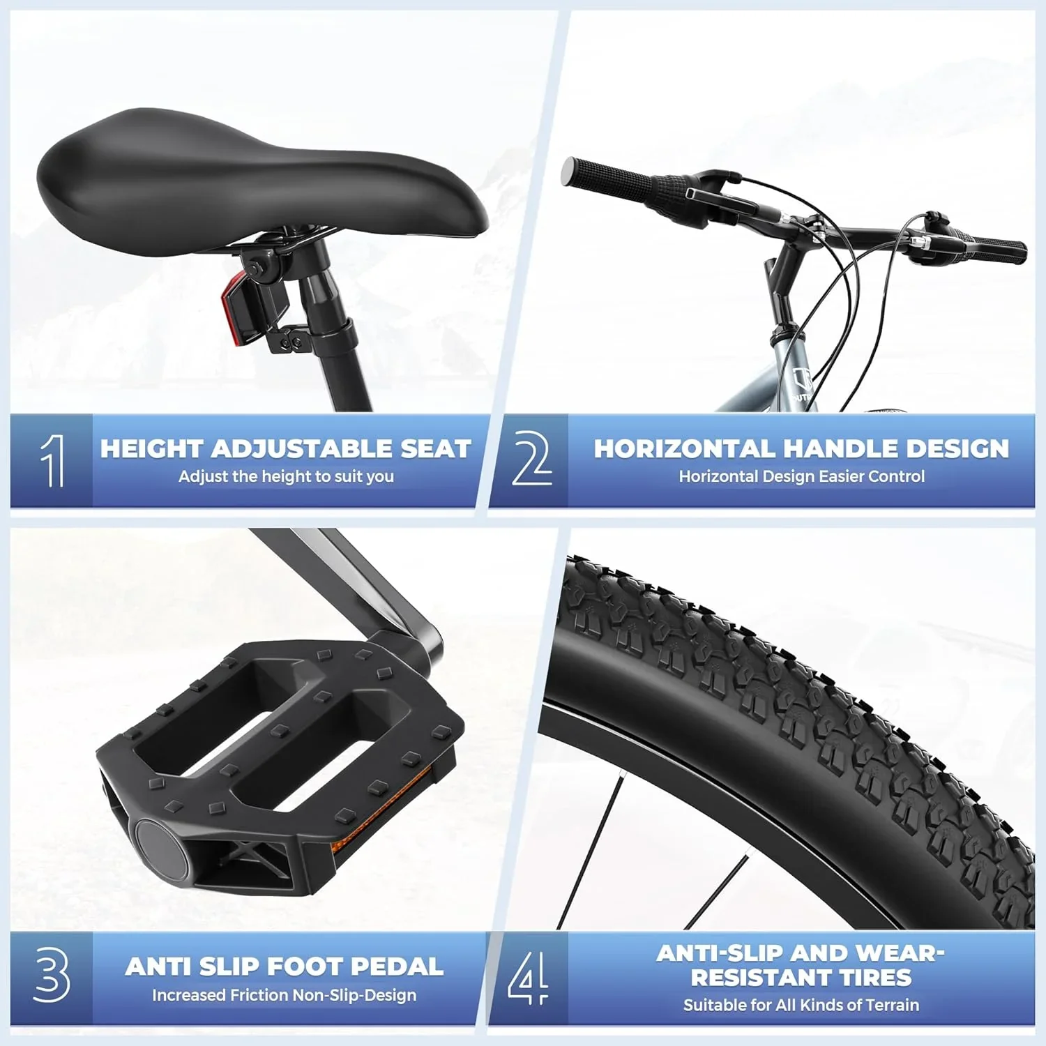 Outroad 26 Inch Mountain Bike, 7/21-Speed/High-Carbon Steel/Aviation Grade Frame, Dual Disc/V Brake, Adjustable Ergonomic Seat Bicycle for Men Women Adult, Quick Assembly in 20 Minutes
