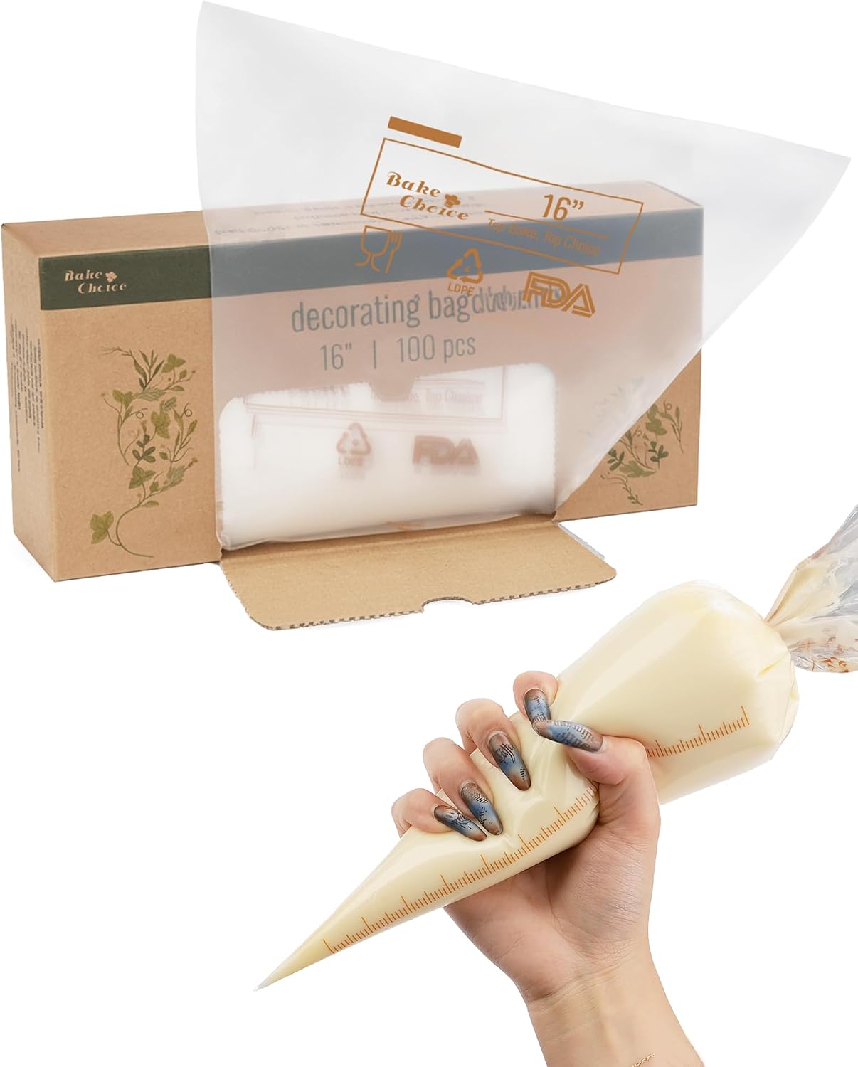 Bake Choice 16 Inch Large Piping Bags, 100 Thickened Disposable Pastry Bags