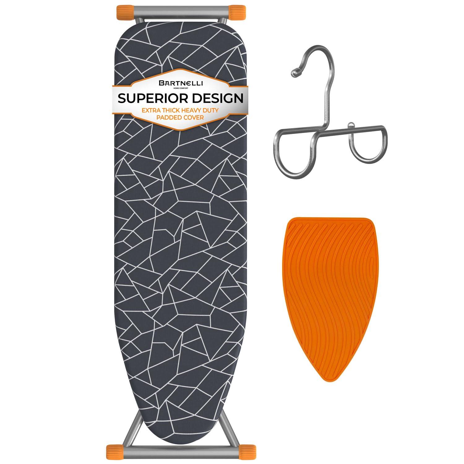Bartnelli Ironing Board | Space-Saving and Ultimate Iron Board Experience 13x43 | Reinforced Steel Legs, Adjustable Height, 4-Layer Padding, Patent