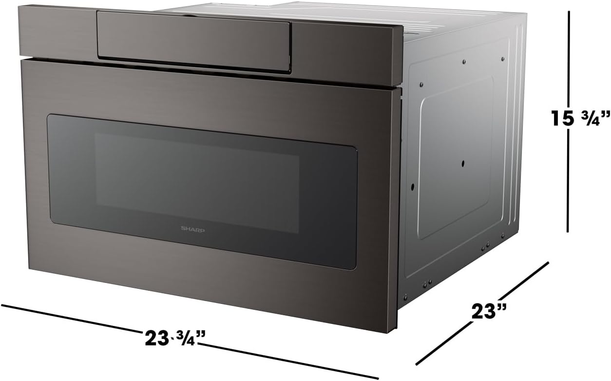 SHARP SMD2470AH Microwave Drawer Oven, 24-inch, 1.2 Cubic Feet, 950 Watt, Concealed Control Panel with Digital LCD Display, Black Stainless Steel