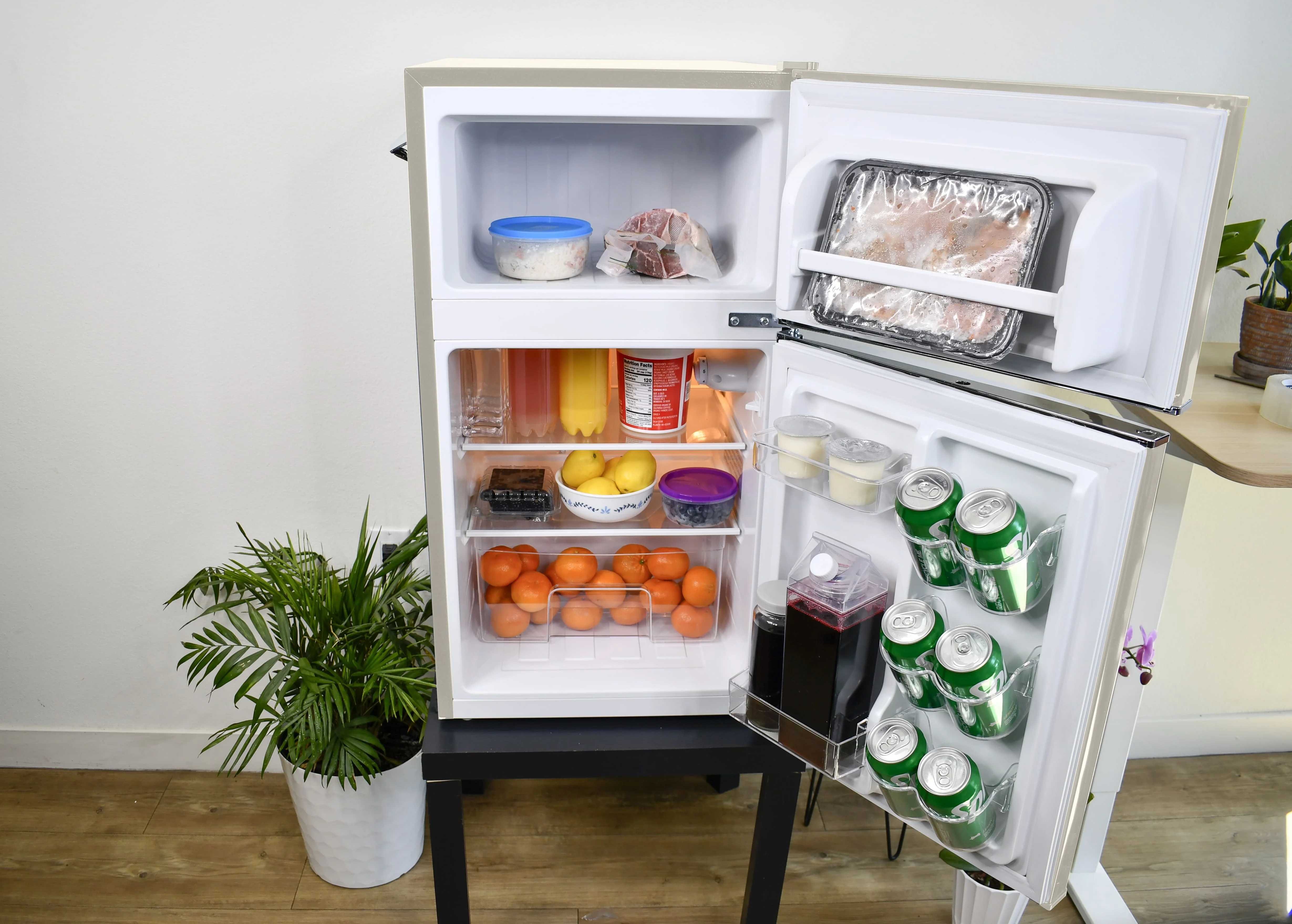 3.1 Cu. Ft. 2 Door Retro Compact Refrigerator, Built-In Side Bottle Opener, Cream - Image 2
