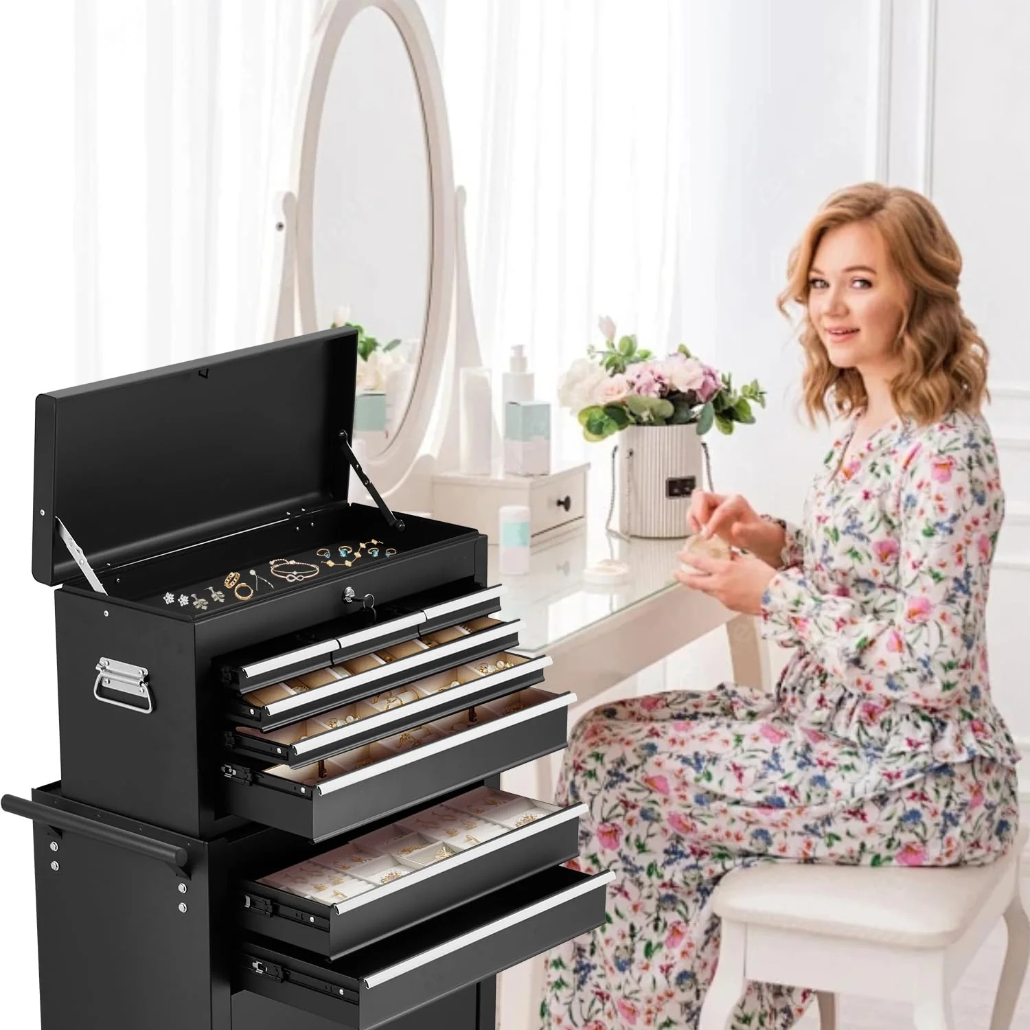 AECOJOY Rolling Tool Chest with Wheels and  8 Drawers, Detachable Metal Tool Box with Drawers