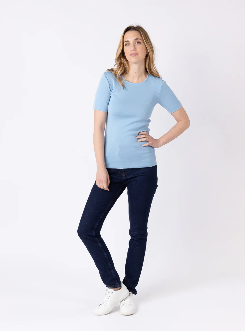 Tee-shirt thermique femme en laine merinos bleu glacier