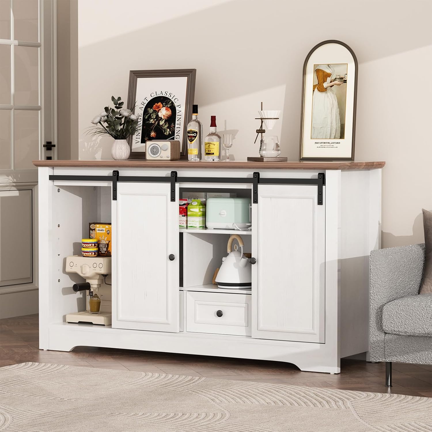 Farmhouse TV Stand for 60 Inch TV, 30