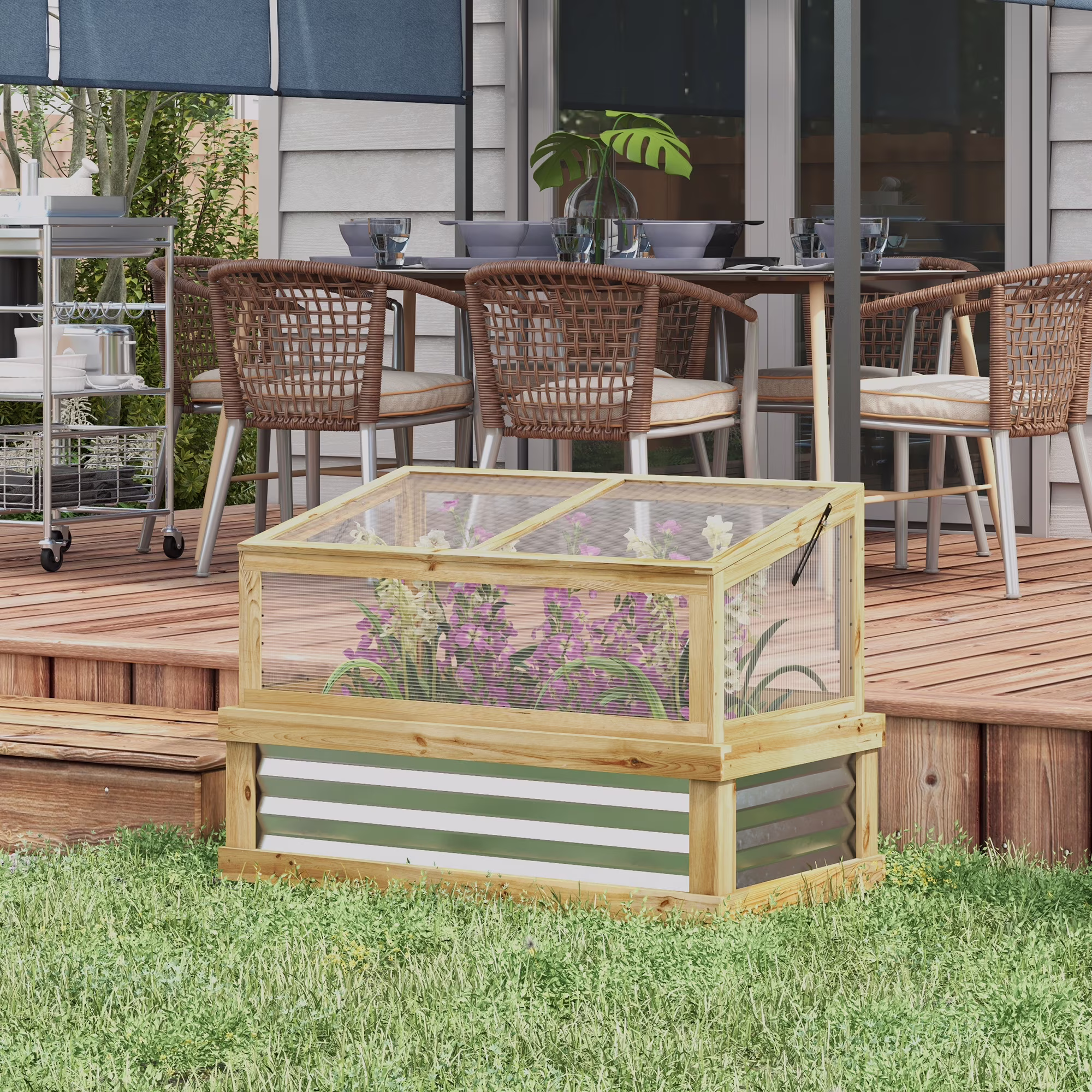 Outsunny Raised Garden Bed with Wooden Cold Frame, 41 x 22.5 x 28.25