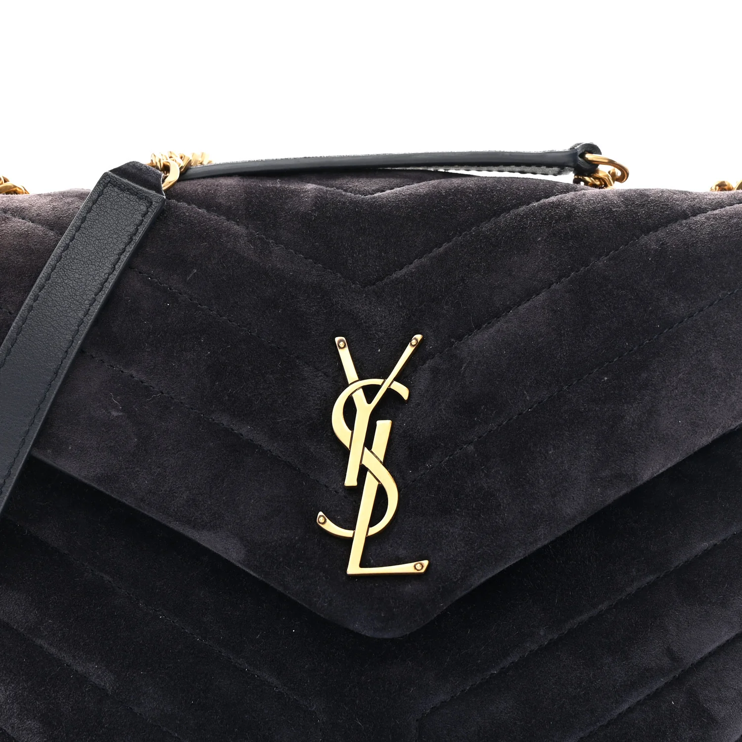 Suede Calfskin Y Quilted Monogram Small Loulou Chain Satchel Deep Marine