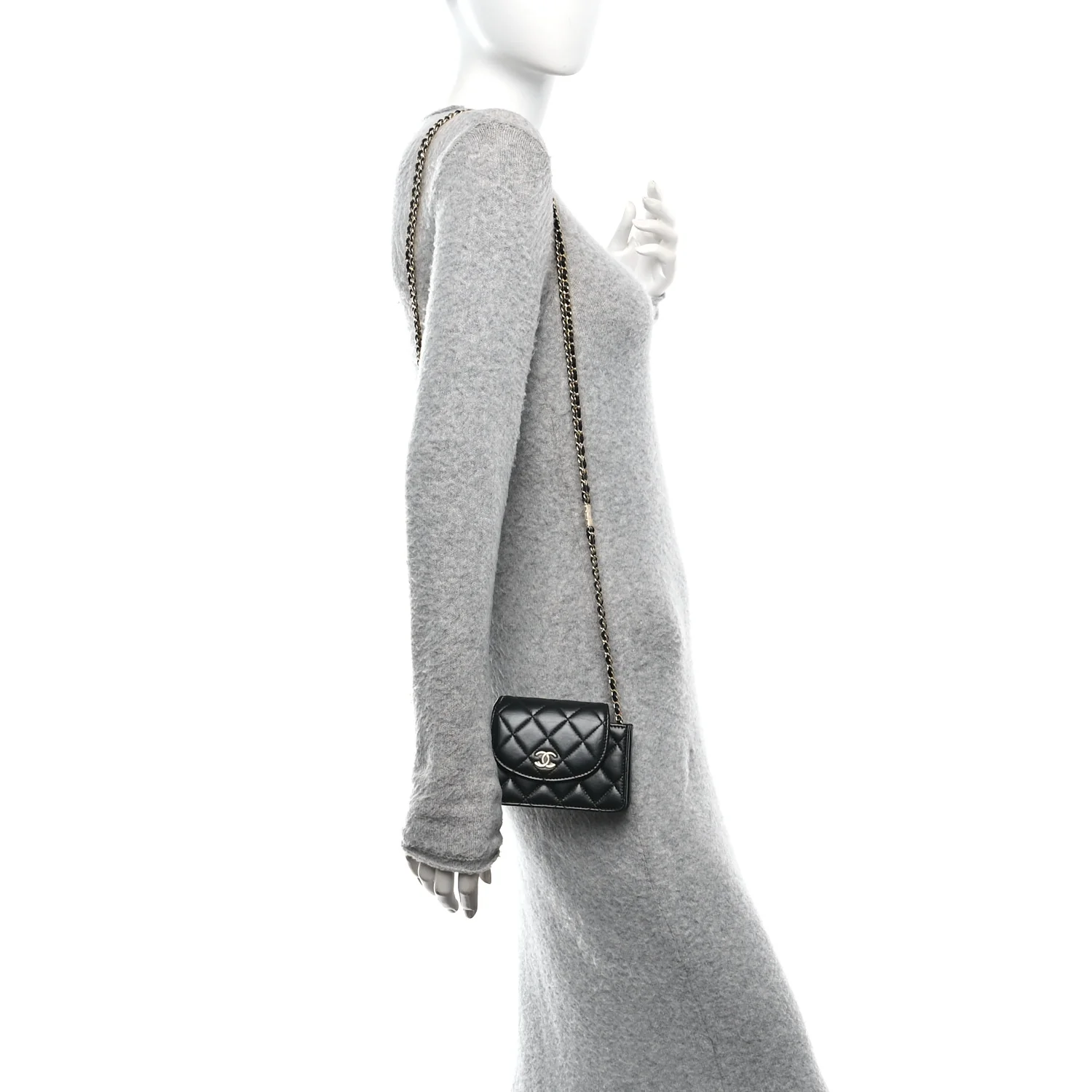 Lambskin Quilted Phone Holder Flap Black