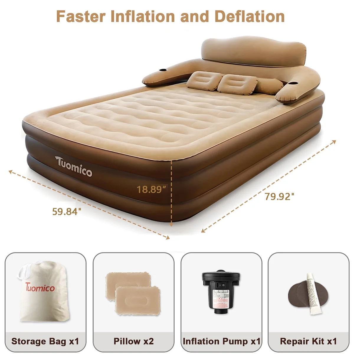 AJONALAA 18in Queen Air Mattress with Headboard, Inflatable Mattress Airbed for Camping