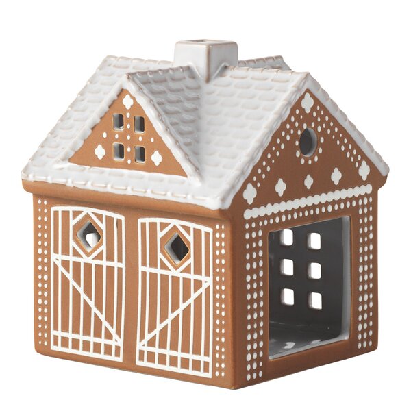 Pepperkakehus lyshus julestall 11,5 cm brun