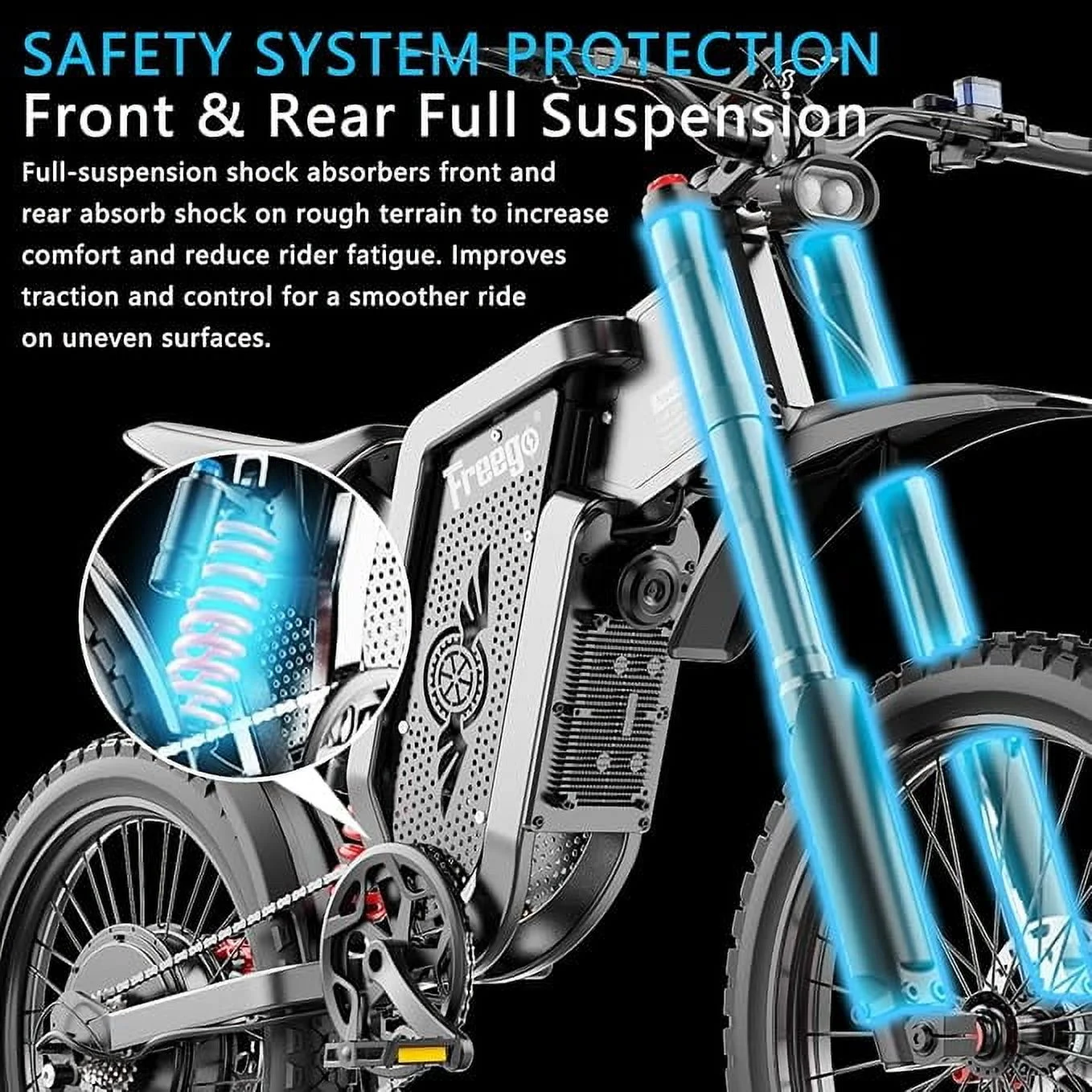 6000W(Peak) Motor 60V/30Ah Battery X2Pro Electric Motorcycle for Adults, Electric Bike,50MPH/7 Speed Off Road Electric Bicycle,19x2 Full Suspension/Four-Piston Hydraulic Brake UL2849MTB(X2 pro Gray) - Image 9