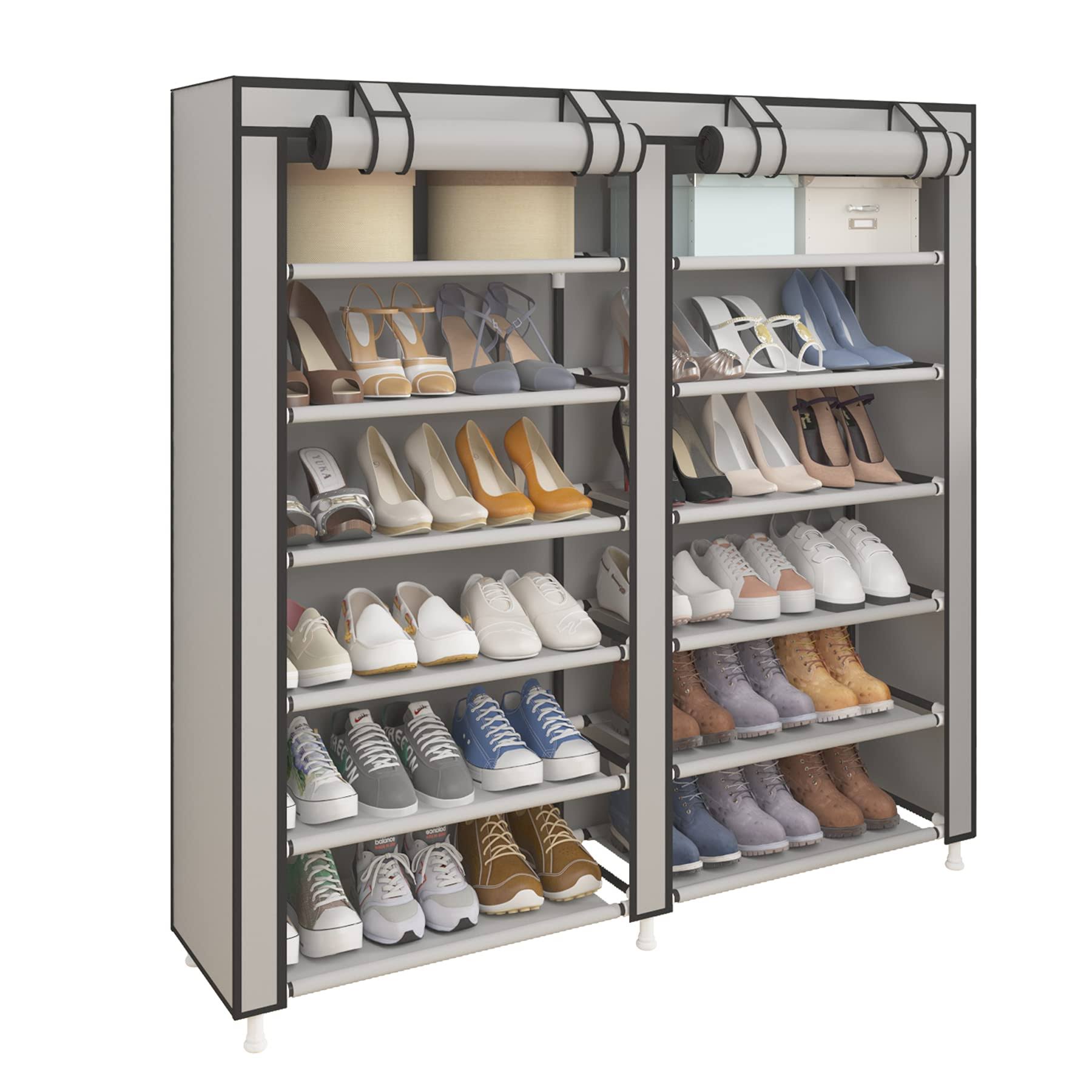 UDEAR Shoe Rack Portable Storage Free Standing Shoe Organizer with Non-Woven Fabric Cover Grey