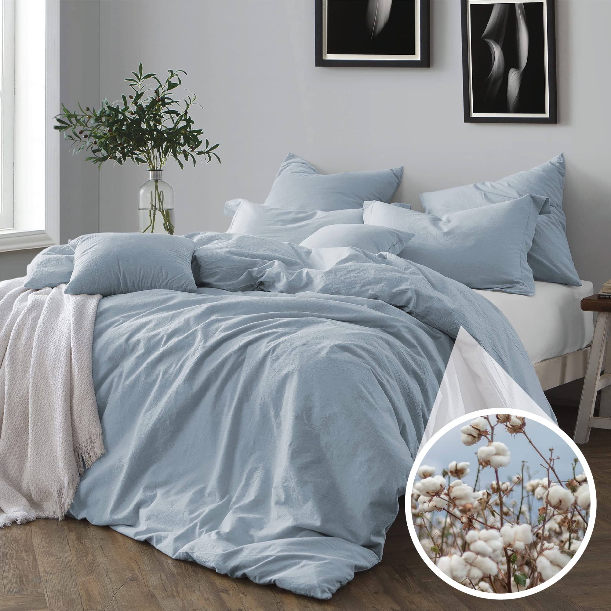 Swift Home Cotton Yarn Dye Chambray Duvet Cover Set, Blue, King