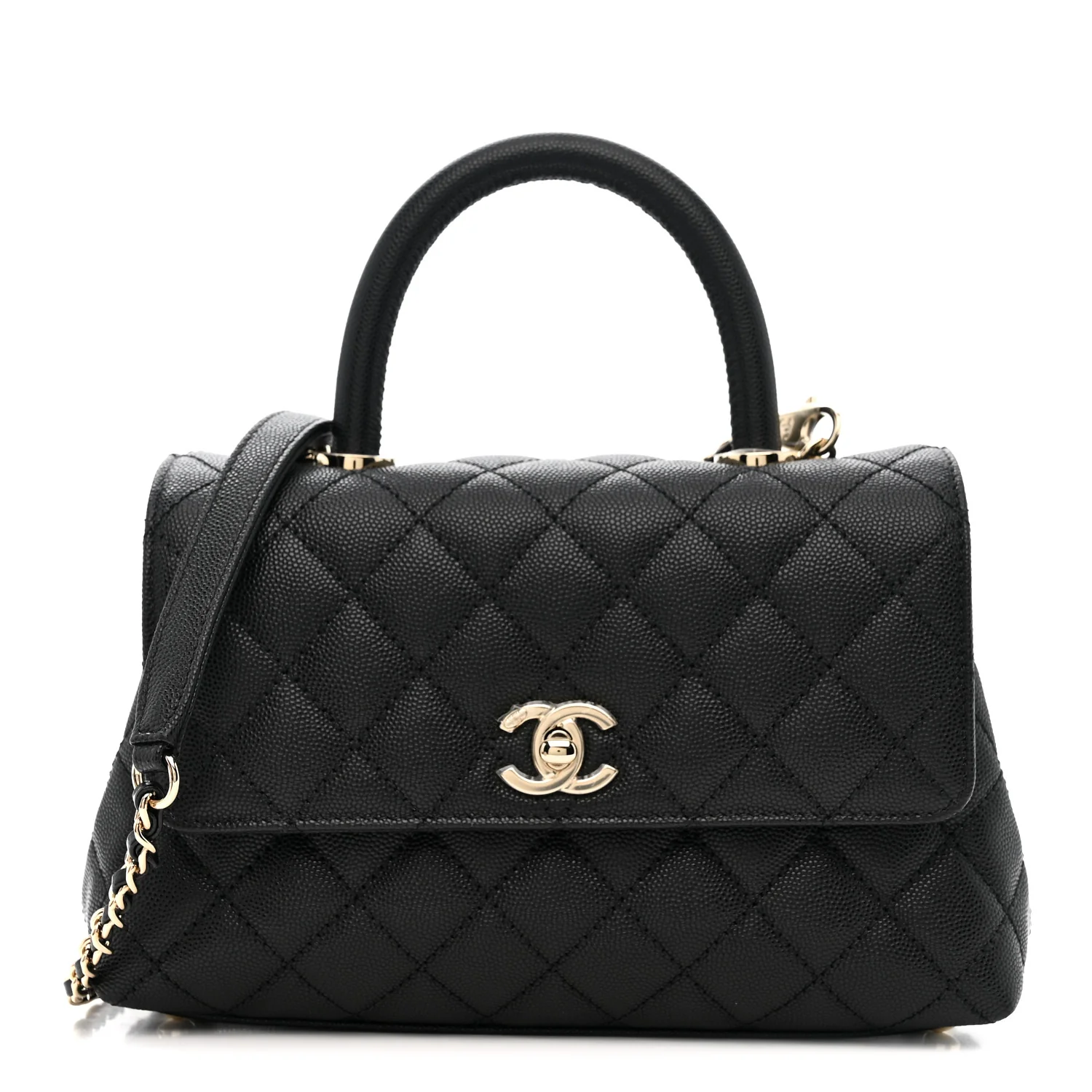 Caviar Quilted Mini Coco Handle Flap Black