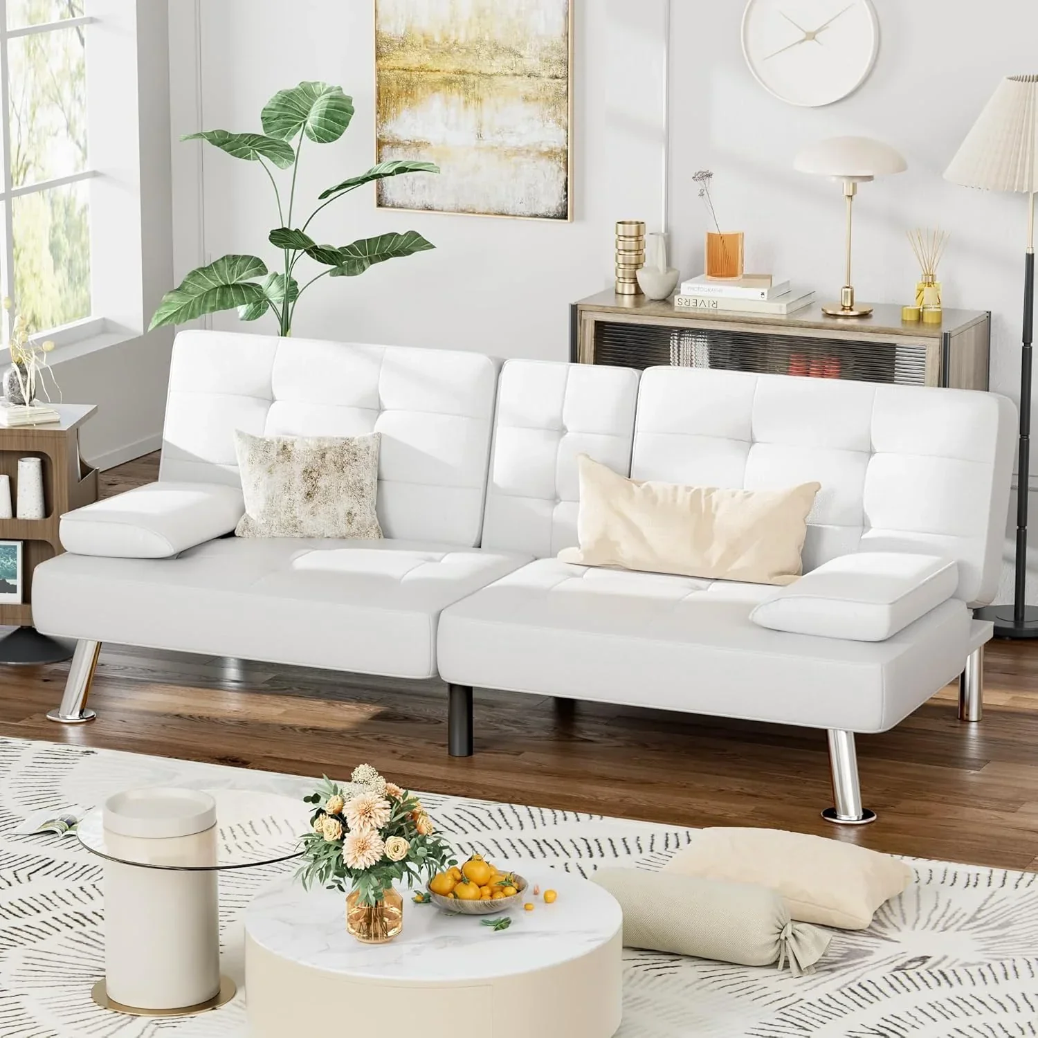 Canapé-lit futon Homall en cuir avec accoudoirs et fauteuil inclinable réglable