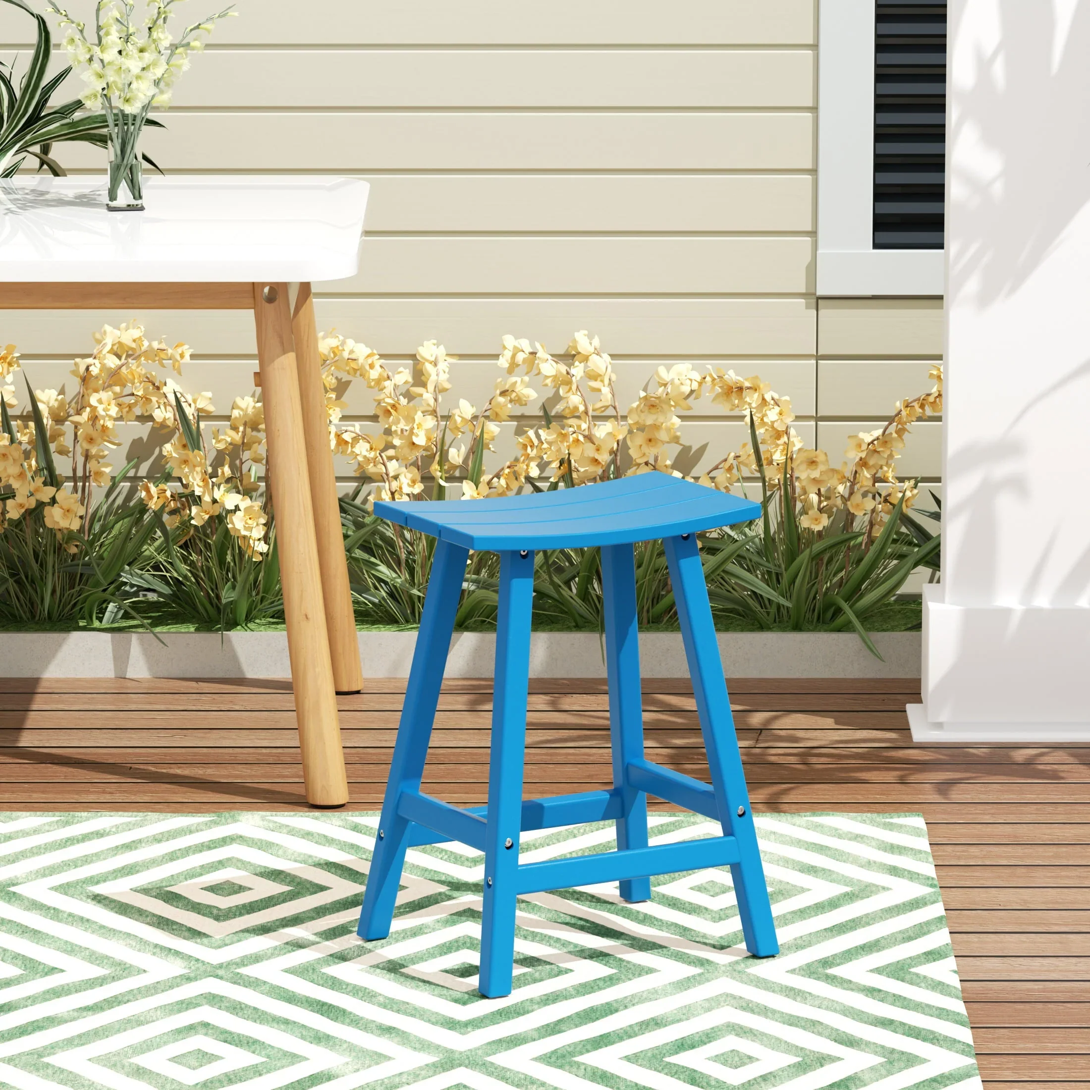GARDEN 24 Inches Adirondack Plastic Outdoor Bar Stools for Patio, Pacific Blue