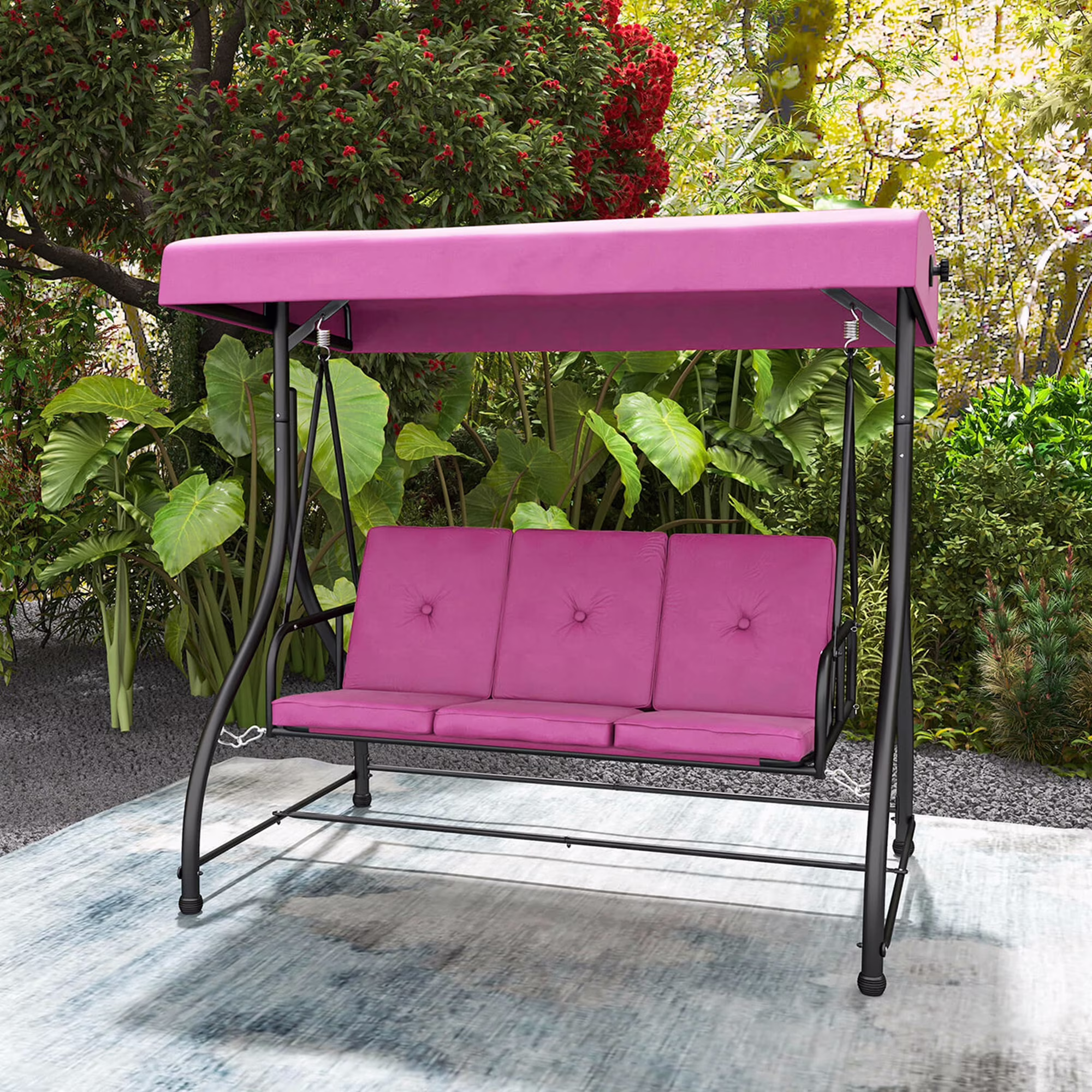 3-Seat Outdoor Converting Patio Swing Glider Adjustable Canopy Porch Swing Black(Black) - Image 5