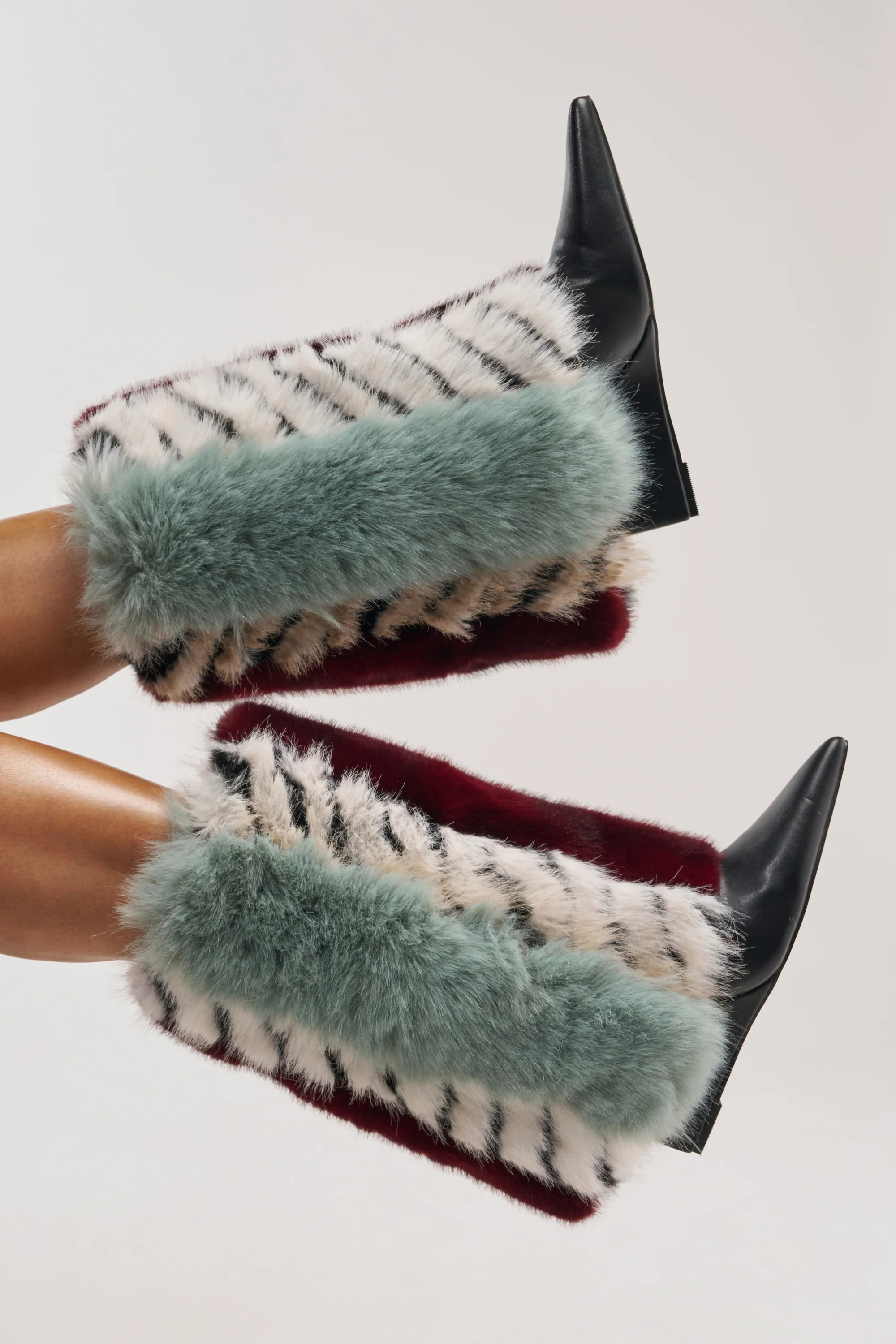 AZALEA WANG BRIASH BLUE MULTI FUR HIDDEN WEDGE BOOTIE - Akira Store