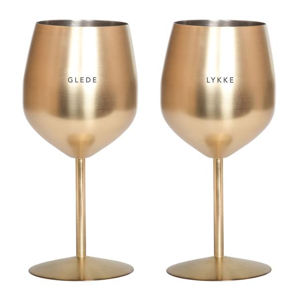 Vinglass stål GLEDE & LYKKE 45 cl 2 stk gull