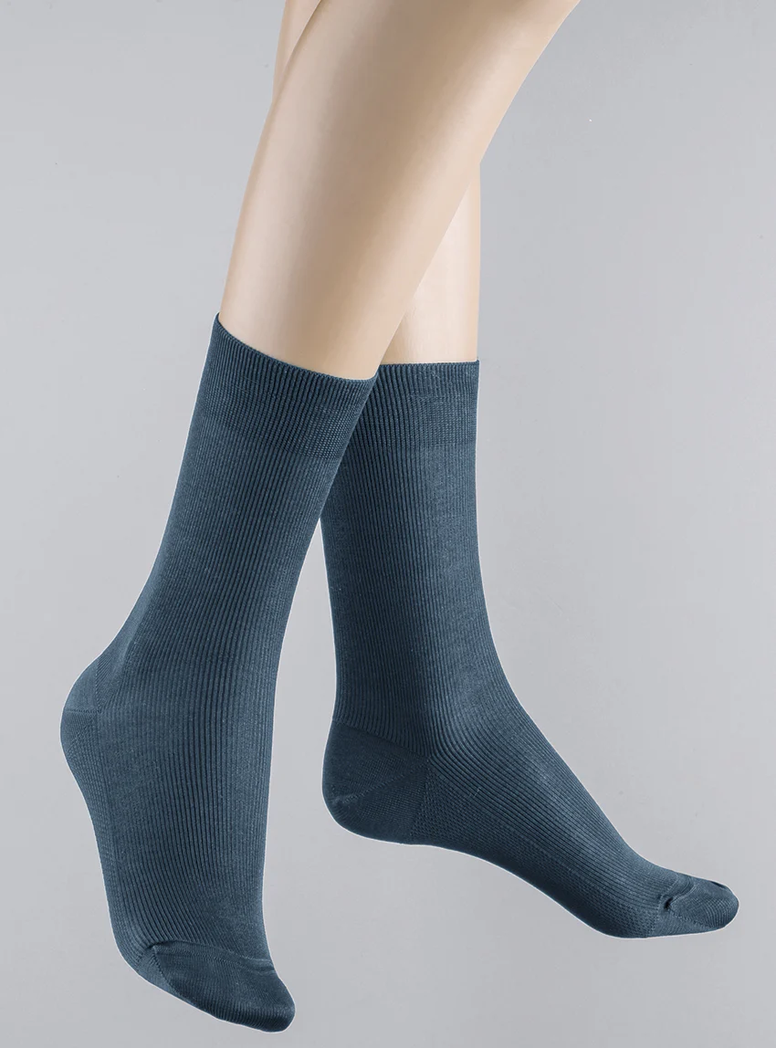 Mi-chaussettes en fil d'Ecosse bleu jean
