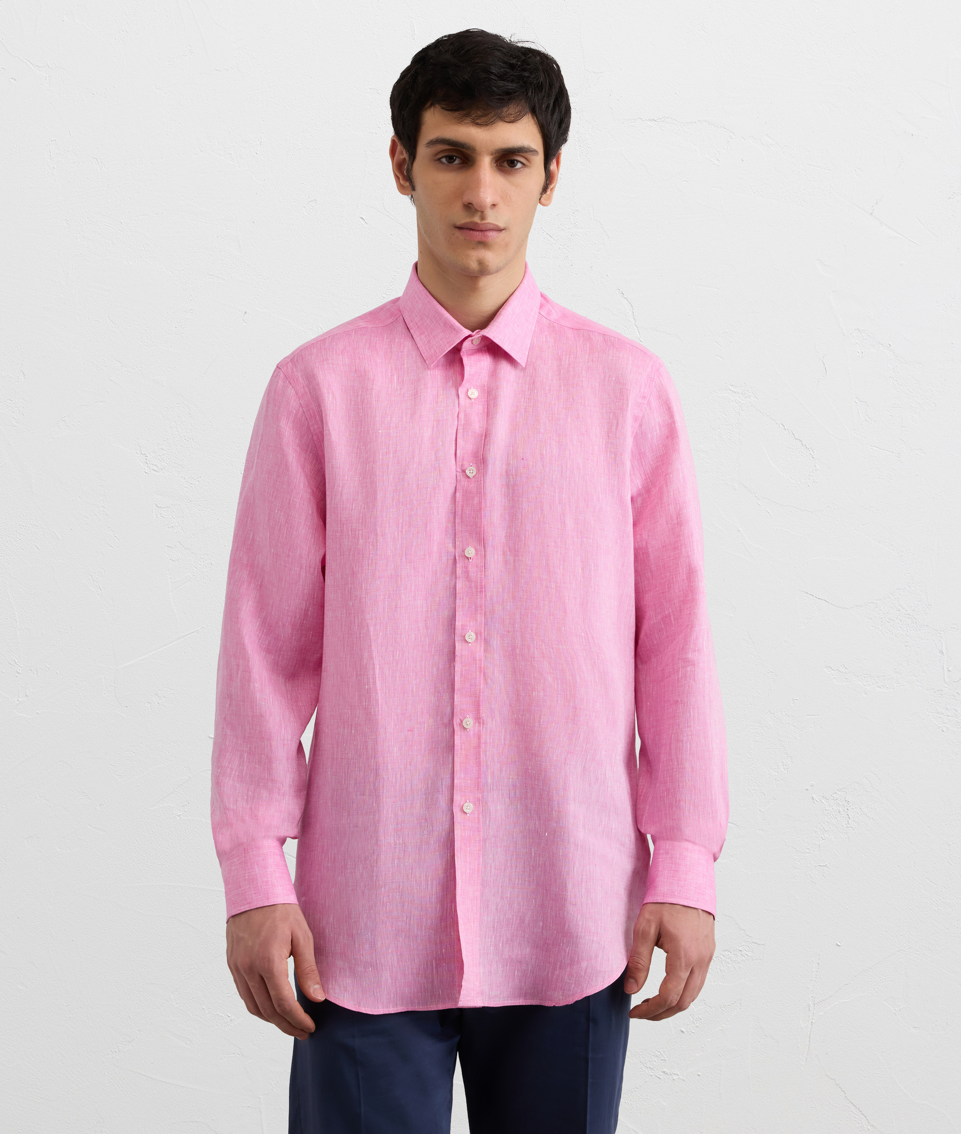 PINK LINEN SHIRT WITH SMALL BOLOGNA COLLAR