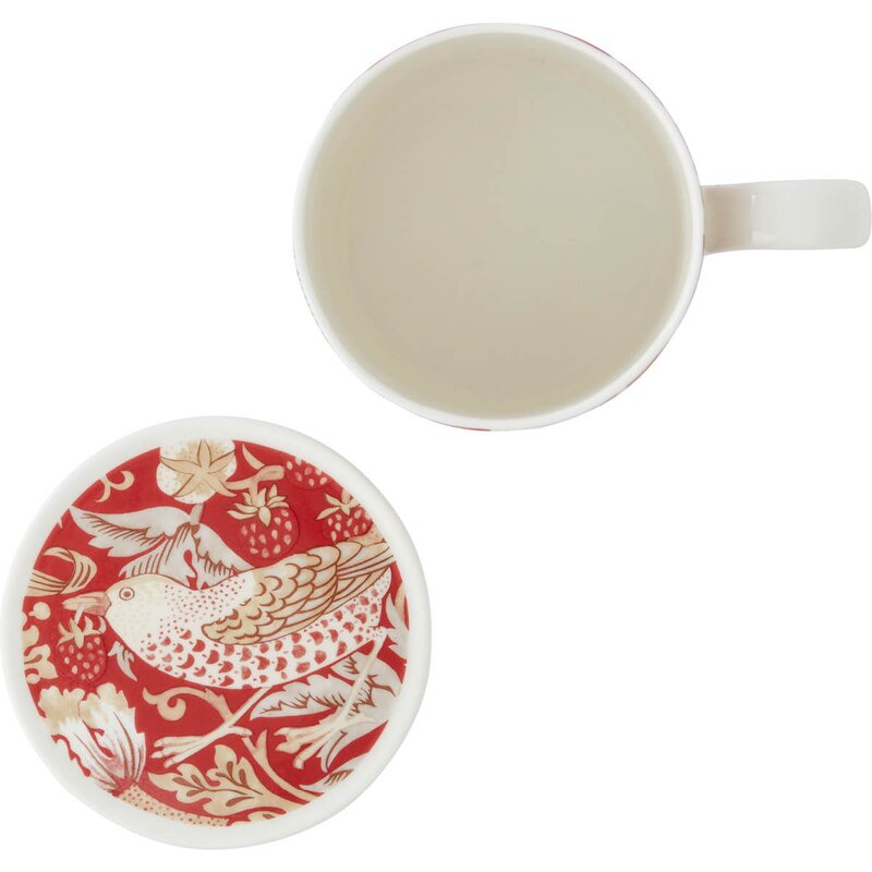 Morris & Co kopp og coaster-sett Strawberry Thief Indian Red