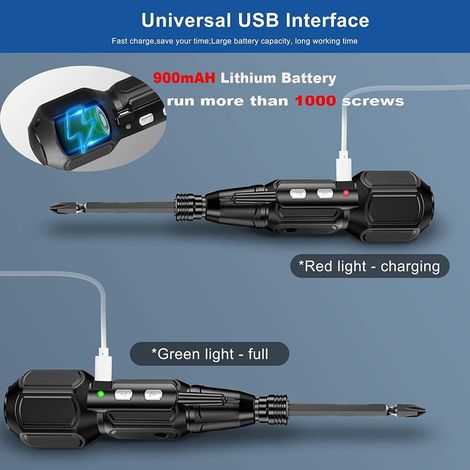 Tournevis électrique sans fil 3,6 V, rechargeable, portable, outil de réparation automobile rotatif avec lumière LED, double tête de 6,35 mm, câble de chargement USB — vue 3