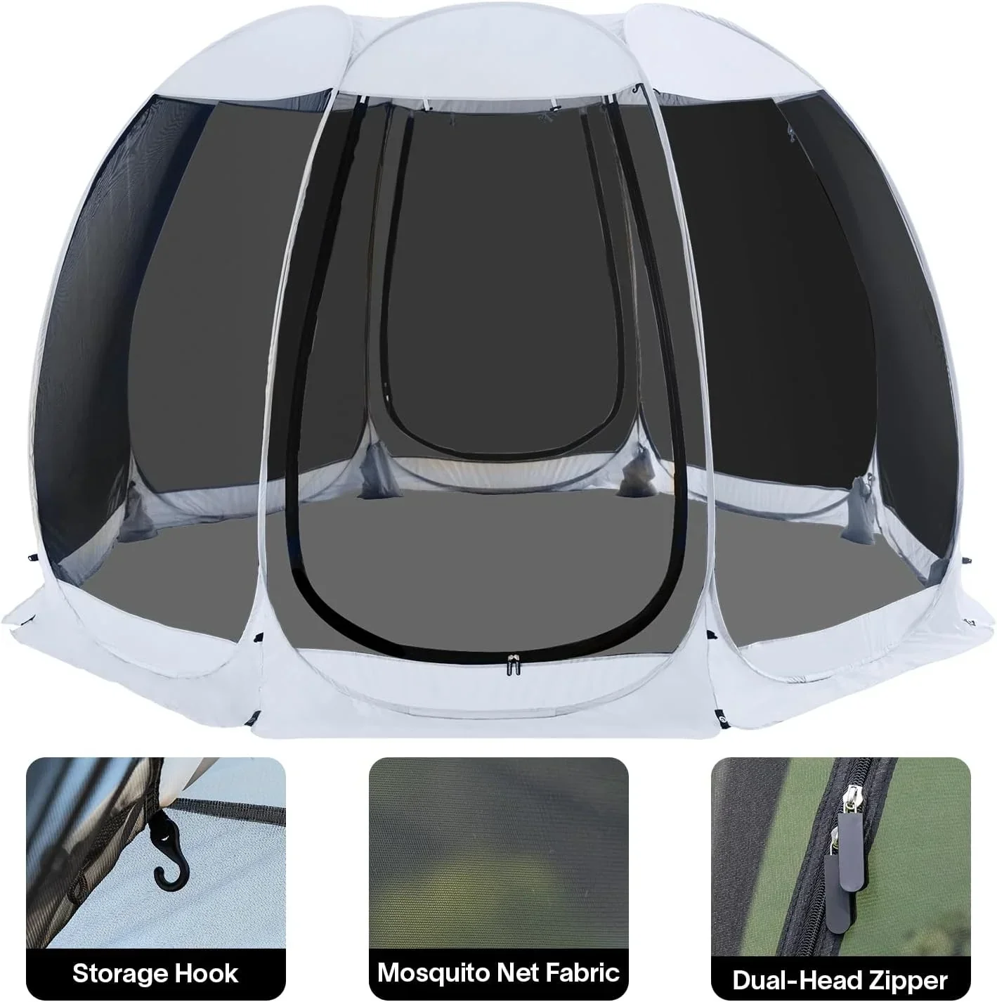 Gazebo moustiquaire pouvant accueillir 6, 10 ou 15 personnes. Tente de style igloo avec moustiquaire latérale. Idéal