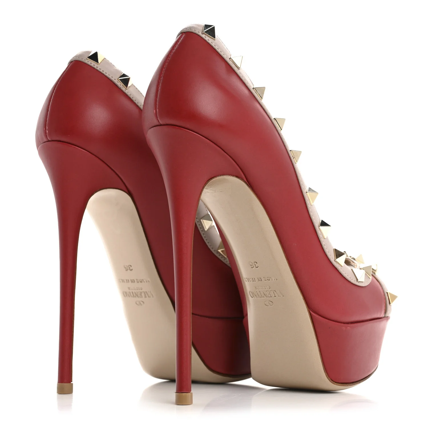 Nappa Rockstud Peep Toe Platform Pumps 36 Poudre Rosso