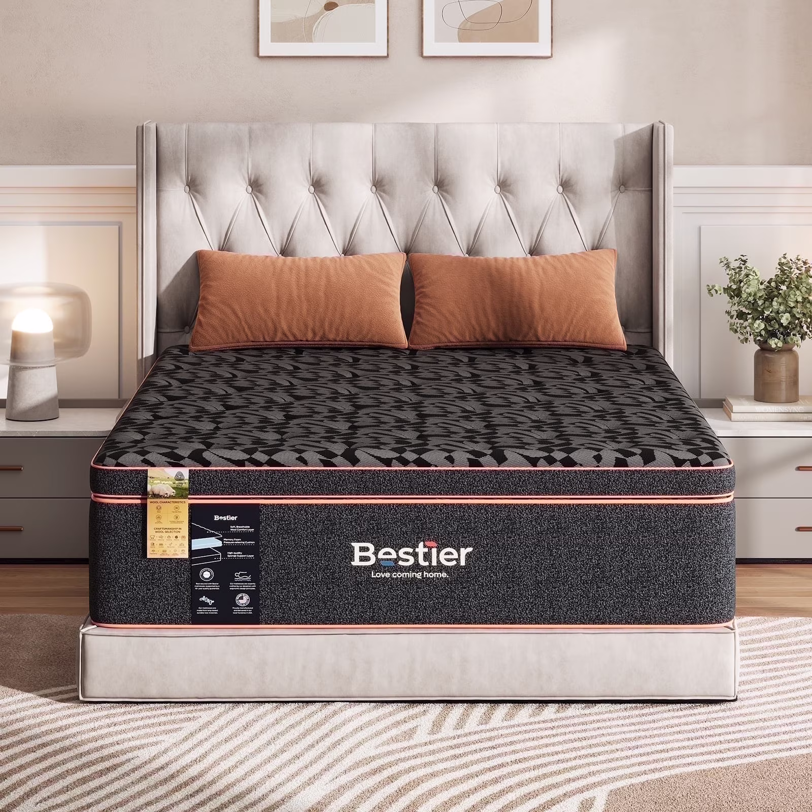 14" King Size Gel Memory Foam Mattress with Plush Pillow Top for Side Sleeper, CertiPUR-US Certified, Black(King/14 in)