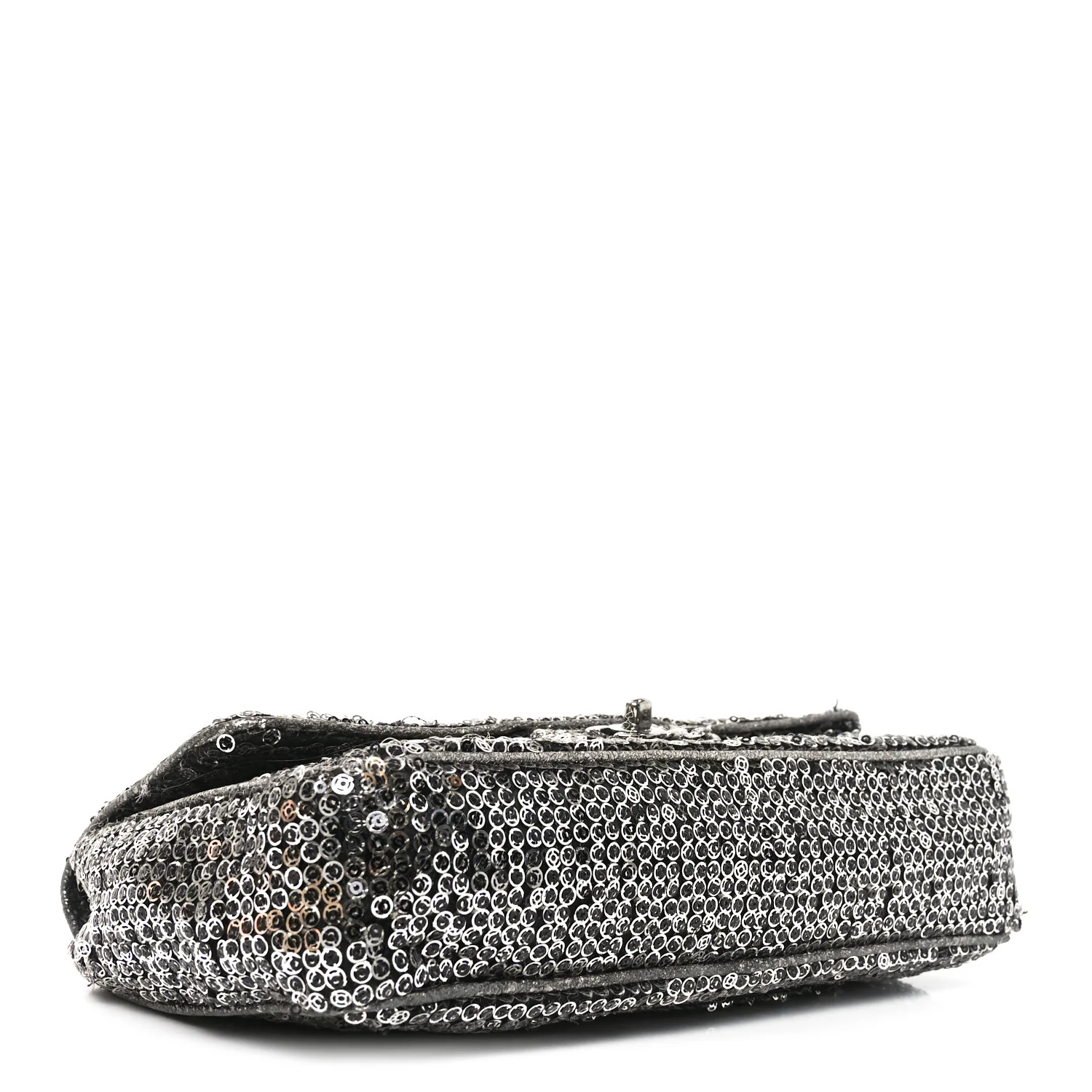 Sequin Medium Single Flap Dark Silver