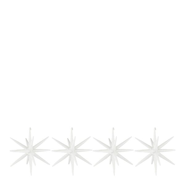 Spike juletrepynt store stjerner 12 cm 4 stk hvit/glitter