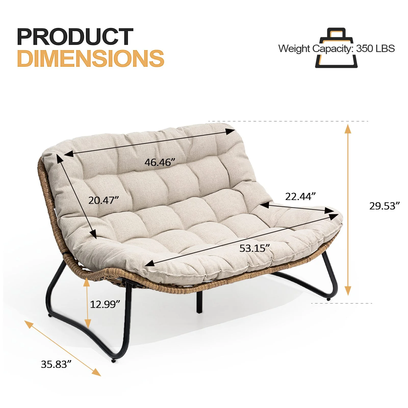 Products Patio Loveseat, All-Weather Rattan Large Furniture with Soft Cushions, Outdoor Loveseat for Balcony, Poolside, Backyard (Beige)(Beige) - Image 4