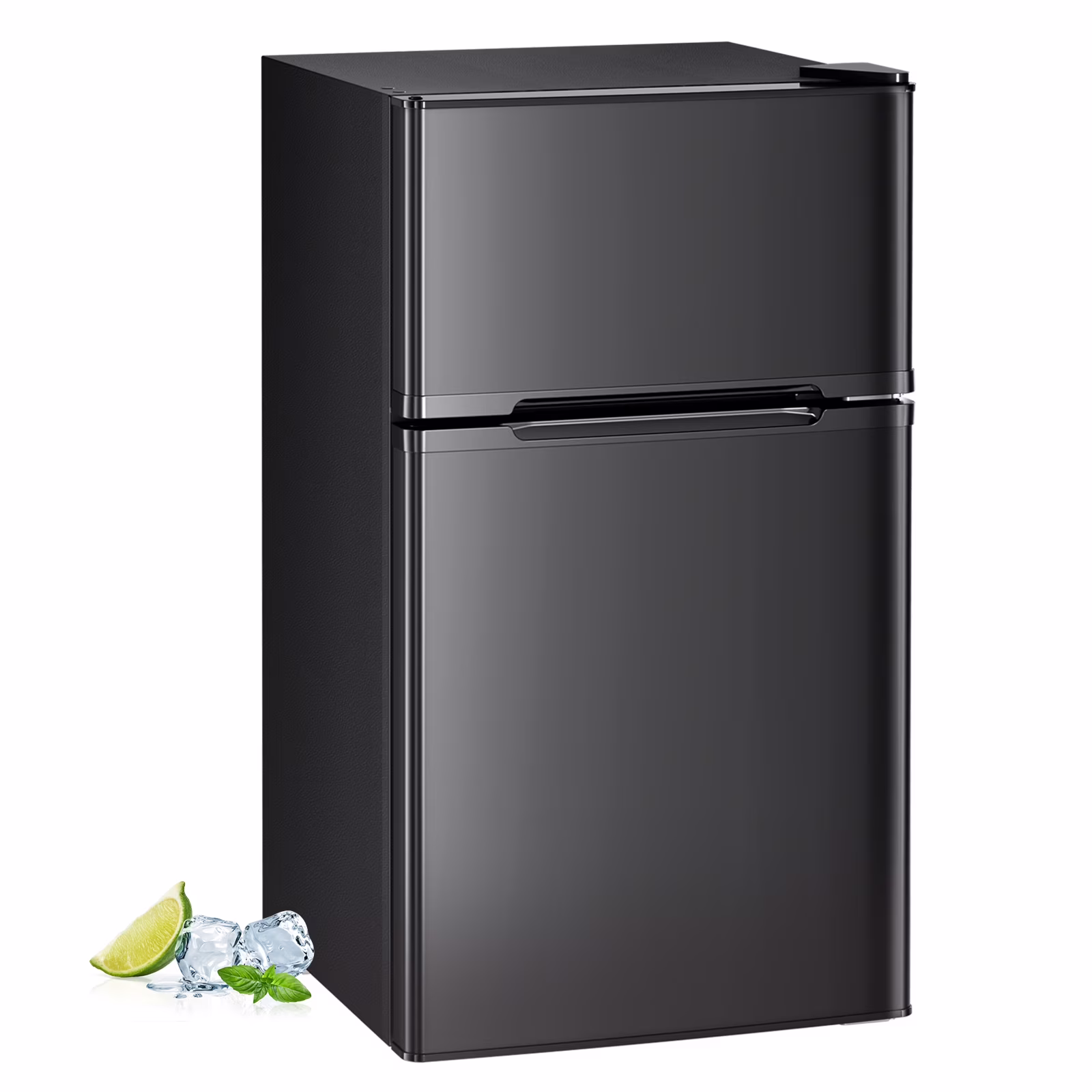 WAA Compact Refrigerator, 3.2 Cu.ft. Mini Separate Freezer Double 2 - Door, Adjustable Removable Shelves for Basement, Apartment, Dorm, Office, Black
