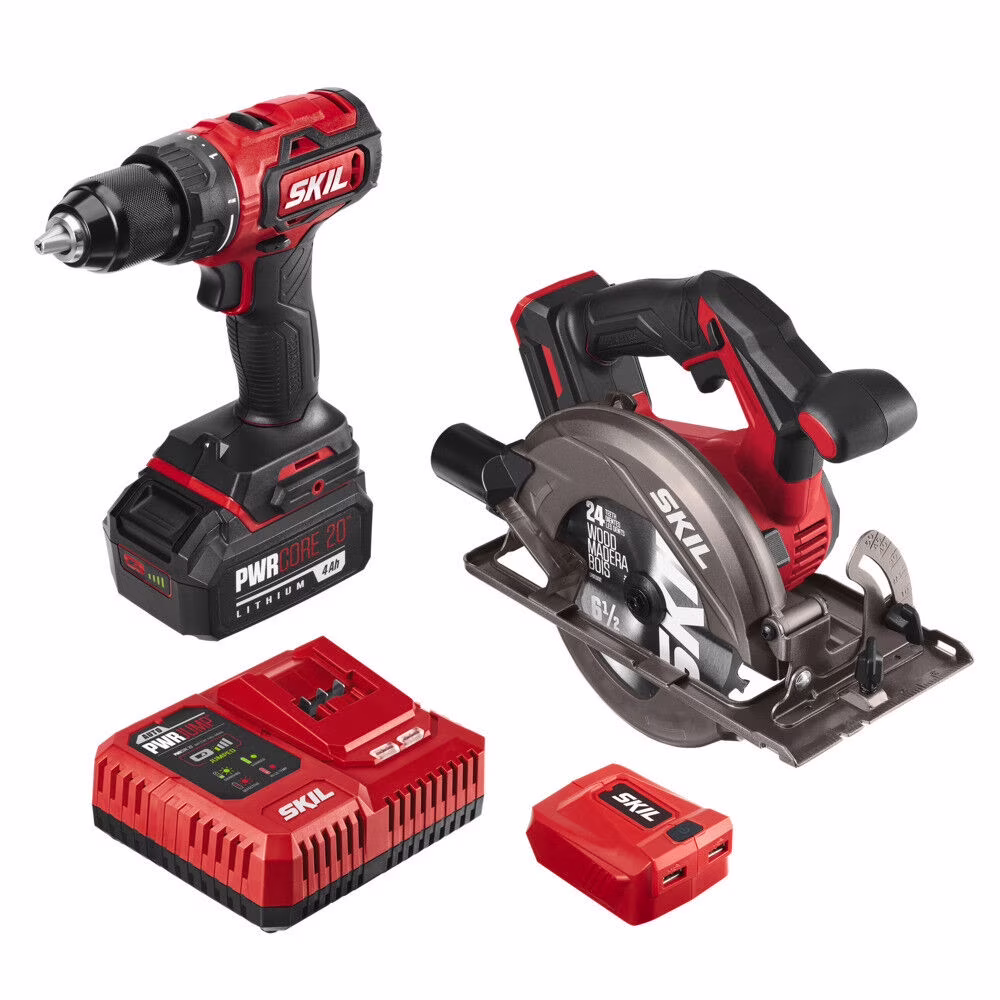 SKIL PWR CORE 20? Brushless 20-Volt Drill Driver and Circular Saw Kit with 4.0Ah Battery and PWR Assist? USB Adapter, CB7475-1A