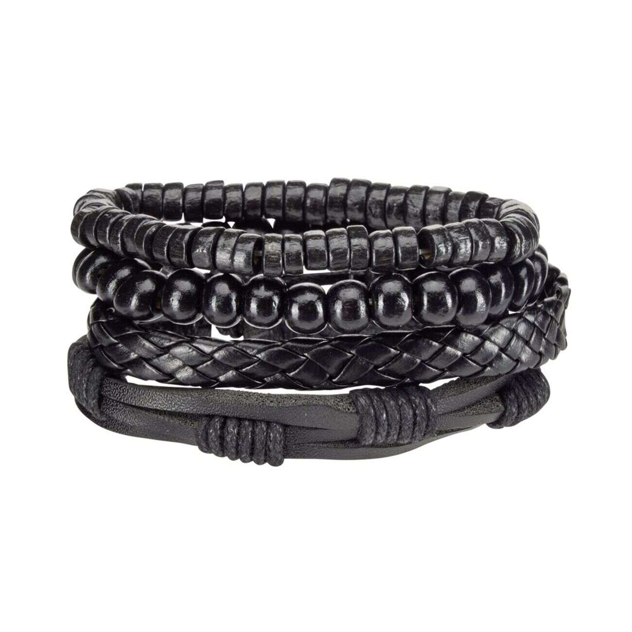 Bracelet pour homme réglable x4 simili et perles bois 5x8cm (2 modèles)