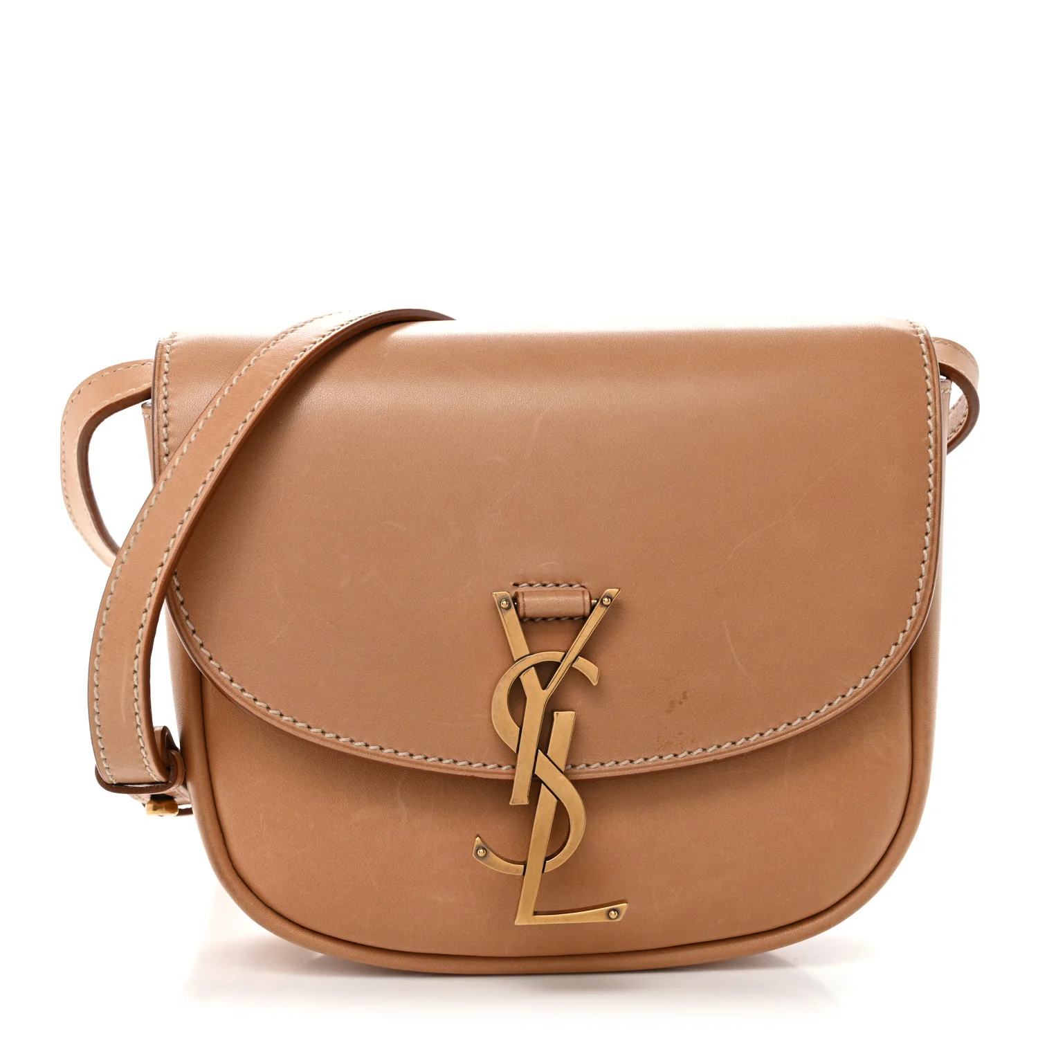 Smooth Vintage Calfskin Small Kaia Satchel Brown Gold