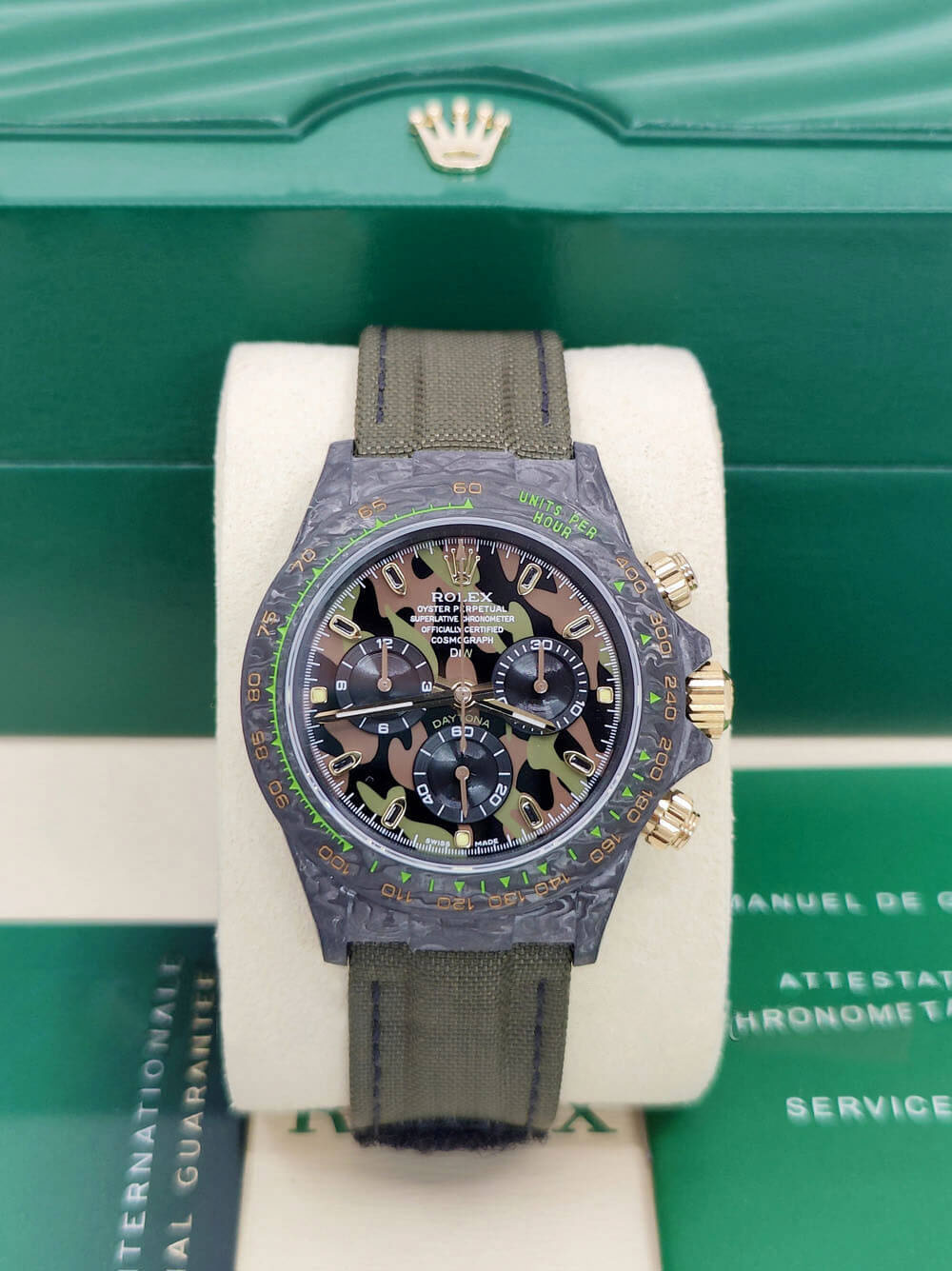 [Super Clone]Rolex Daytona DIW Carbon Military Green Super Clone Swiss Replica Watch | Custom Made Limited Edition | 4130 Swiss Movement