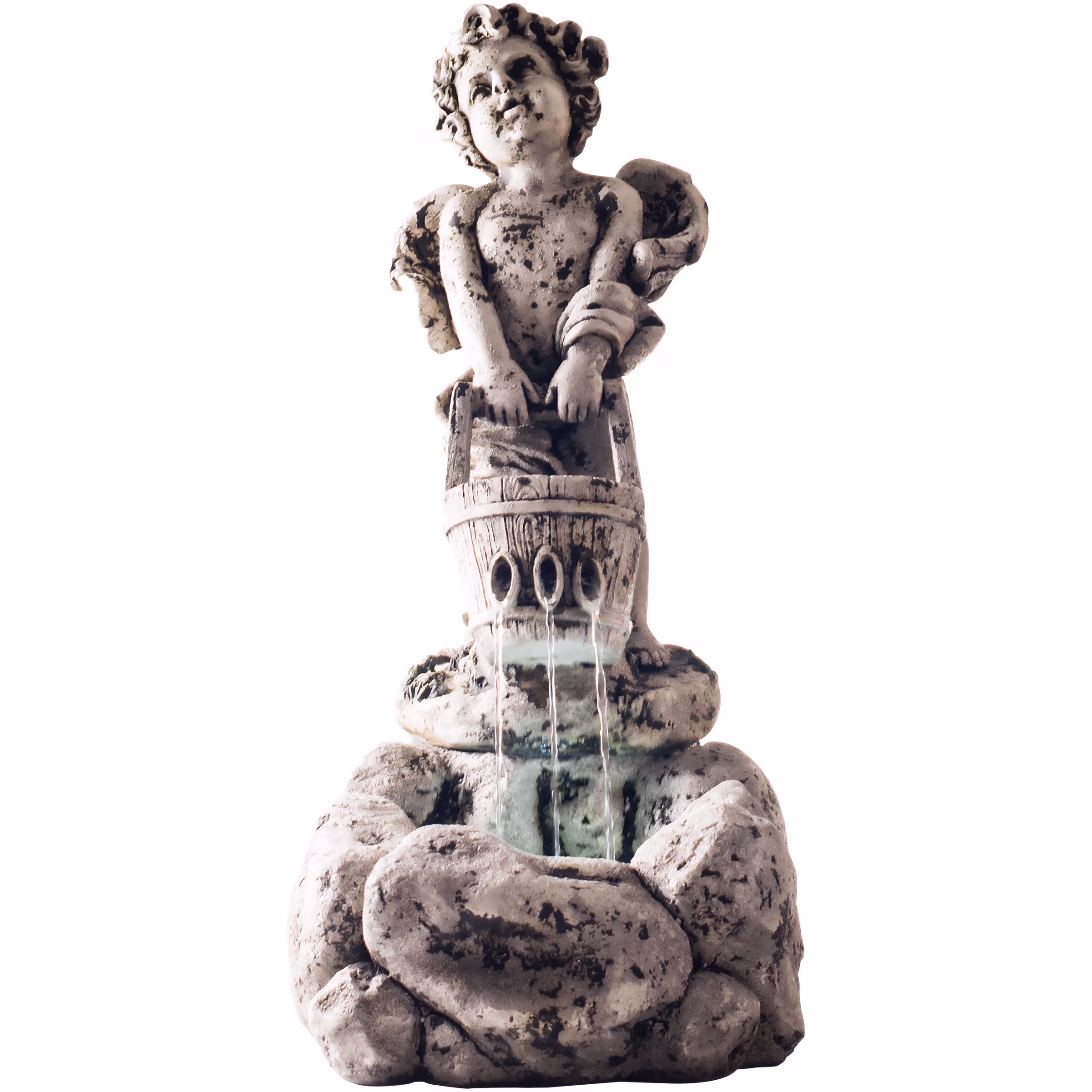 Pure Garden Outdoor Water Fountain With LED Lights, Lighted Cherub Angel Fountain With Antique Stone Design for Decor on Patio, Lawn and Garden