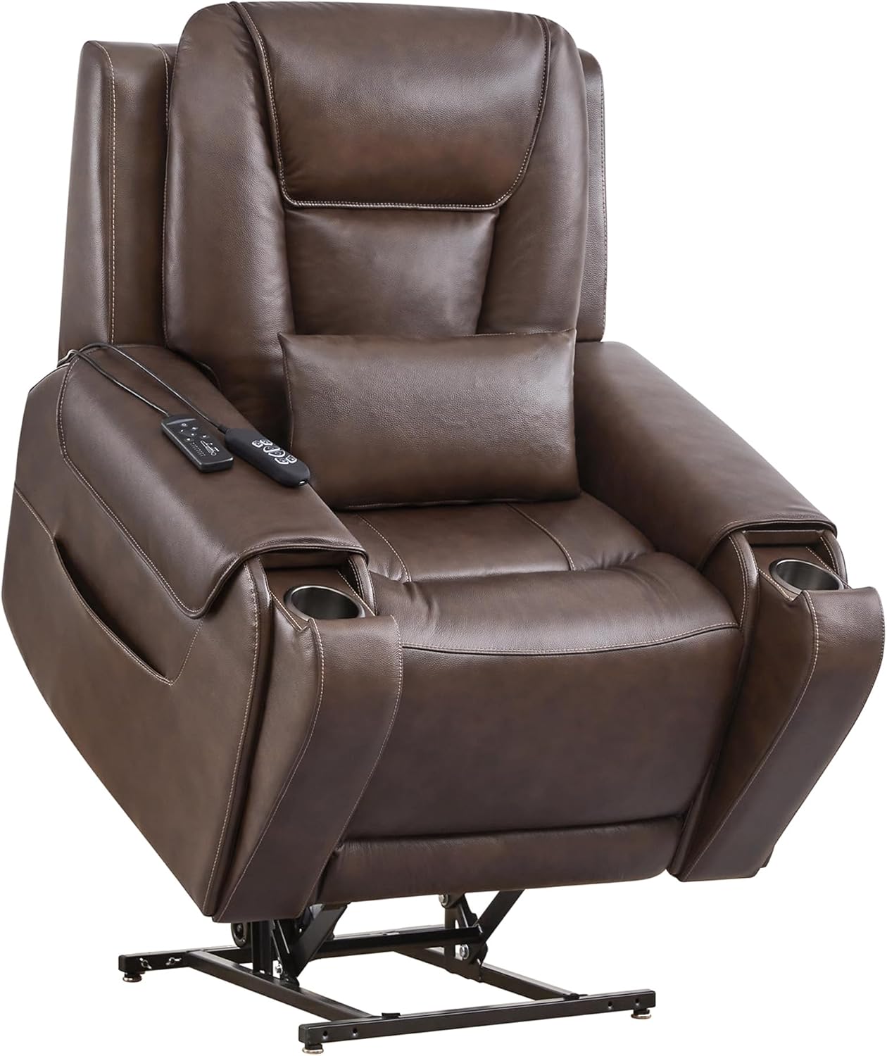 CHITA Electric Power Lift Recliner Chair for Elderly with Massage and Heat, Large Lay Flat Genuine Leather Recliner Chair with Cup Holders, USB Ports, Power Headrest, Independent Backrest, Dark Brown
