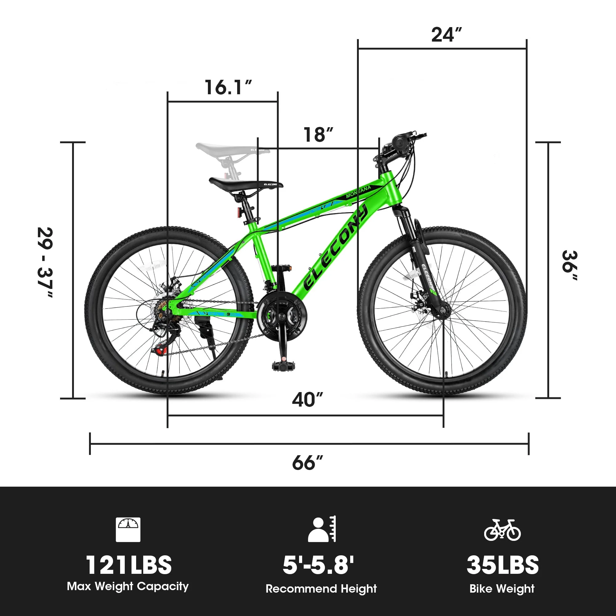 24" Mountain Bike, Aluminum Mountain Bike for Adult with Disc Brakes, 21 Speeds Bike for 14-18 Yeas Old,Green - Image 7