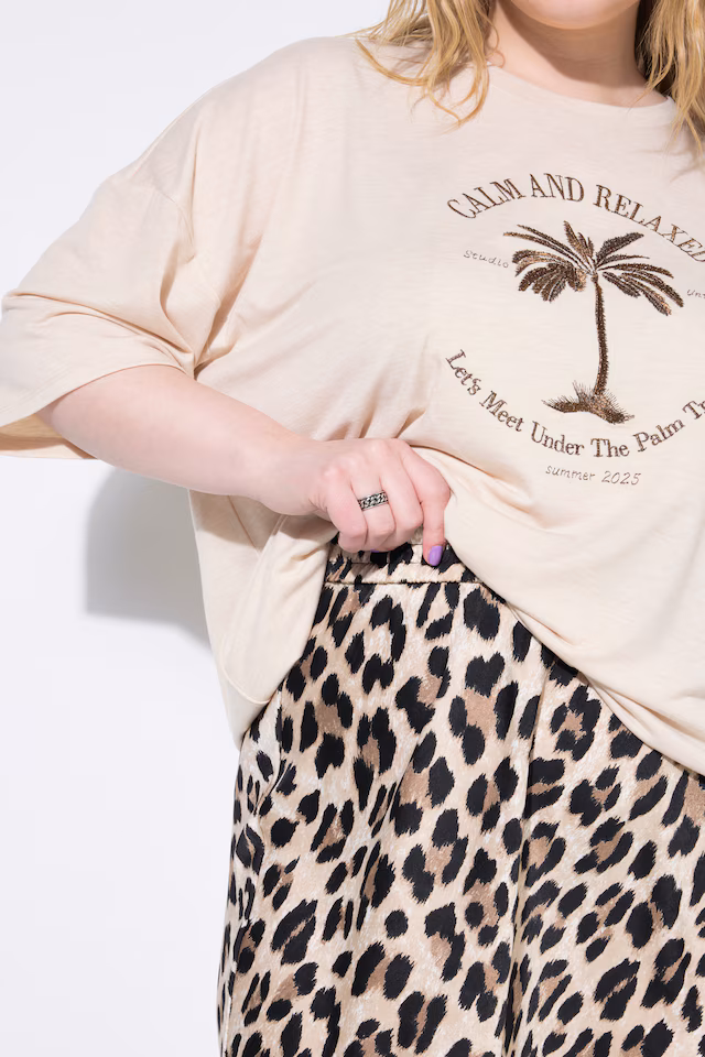 Satin Leopard Print Elastic Waist Skirt