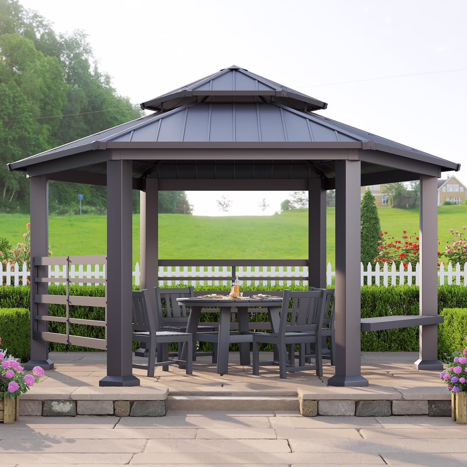 Jocisland Wood Gazebo 10'x12', Wind & Rain Resistant Design, Grill Gazebo for Garden, Backyard