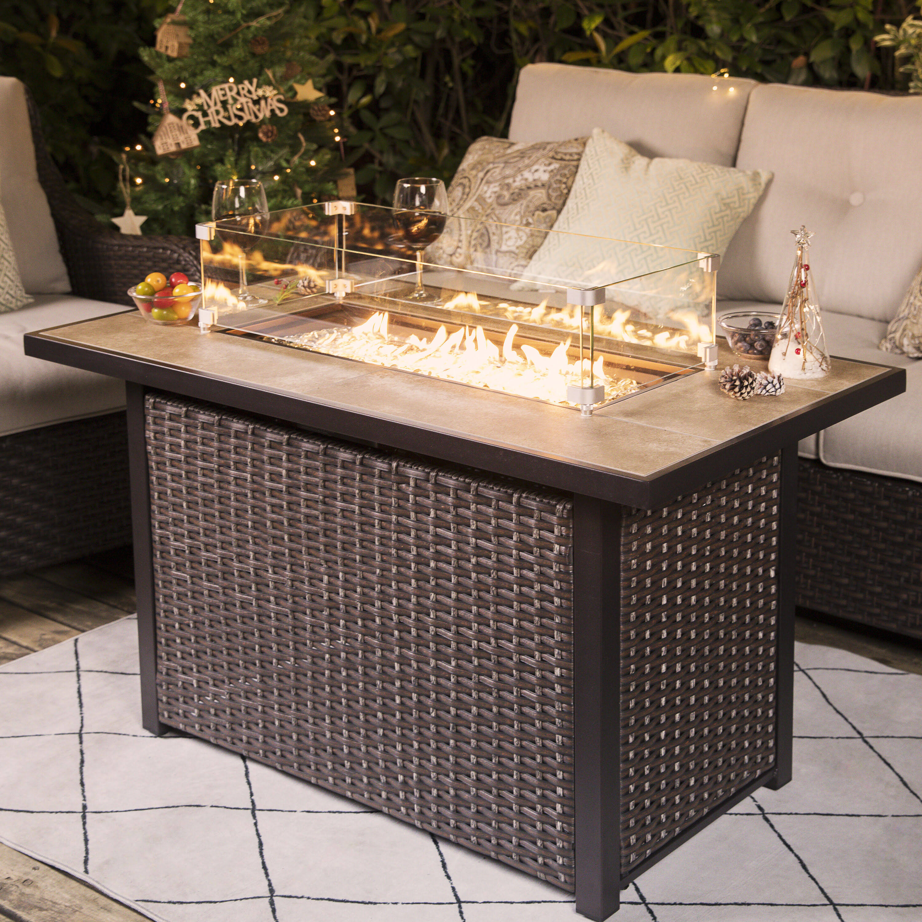 Nuu Garden 44-in W 50000-BTU Brown Aluminum Propane GAS Fire Pit Table